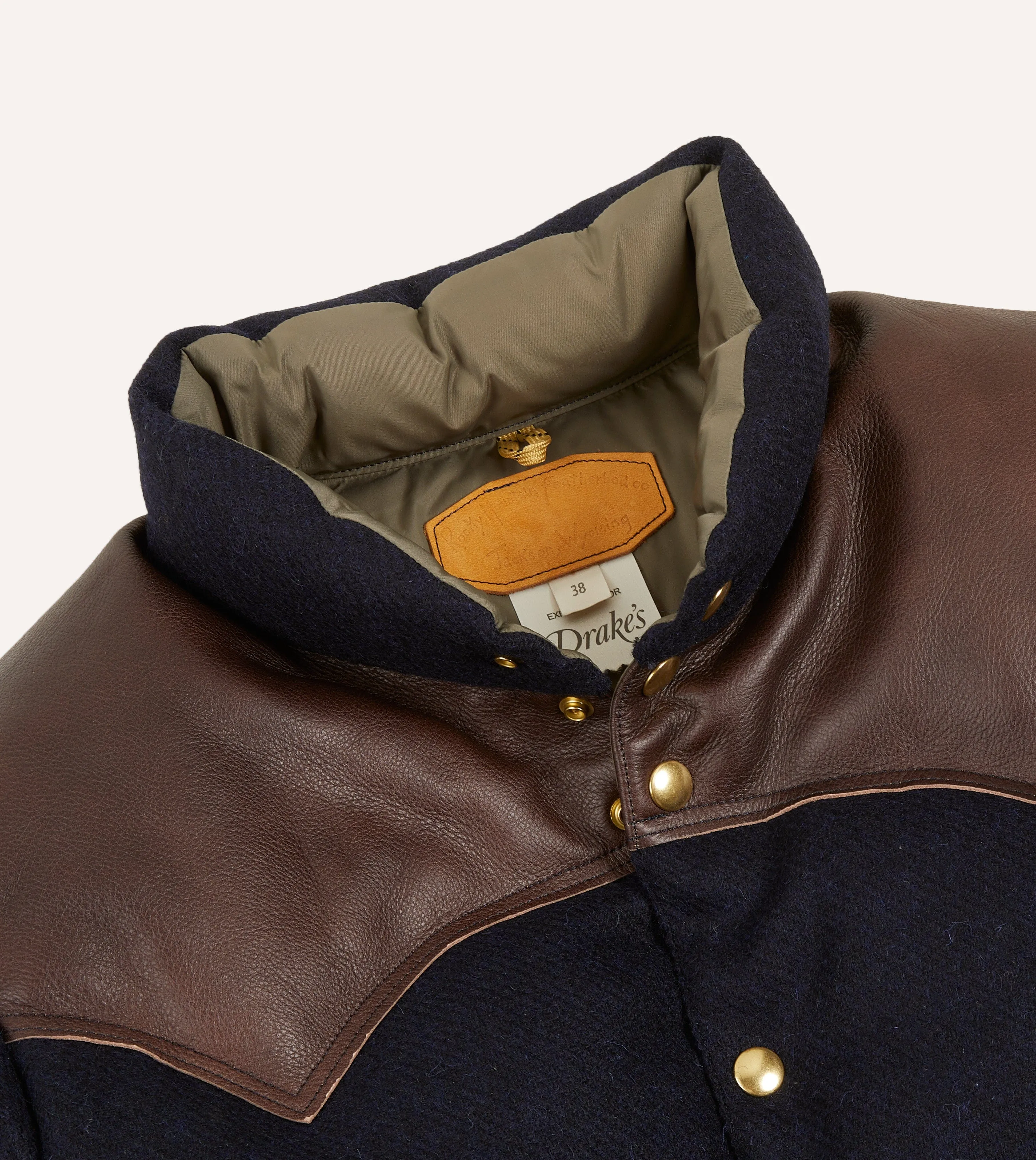 Rocky Mountain Featherbed for Drake's Navy Harris Tweed Leather Christy Down Jacket sold by Drake's London product image thumbnail 3