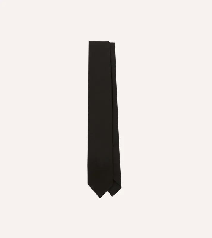 Black Super Fine Merino Wool Self Tipped Tie sold by Drake's London