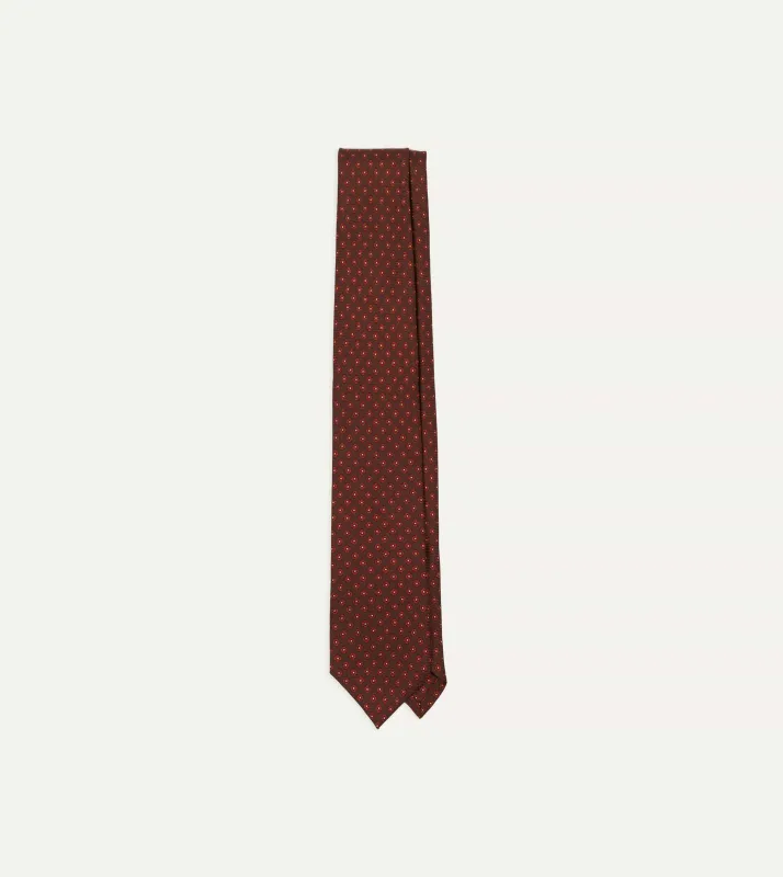 Brown Micro Geometric Print Silk Twill Self Tipped Tie sold by Drake's London
