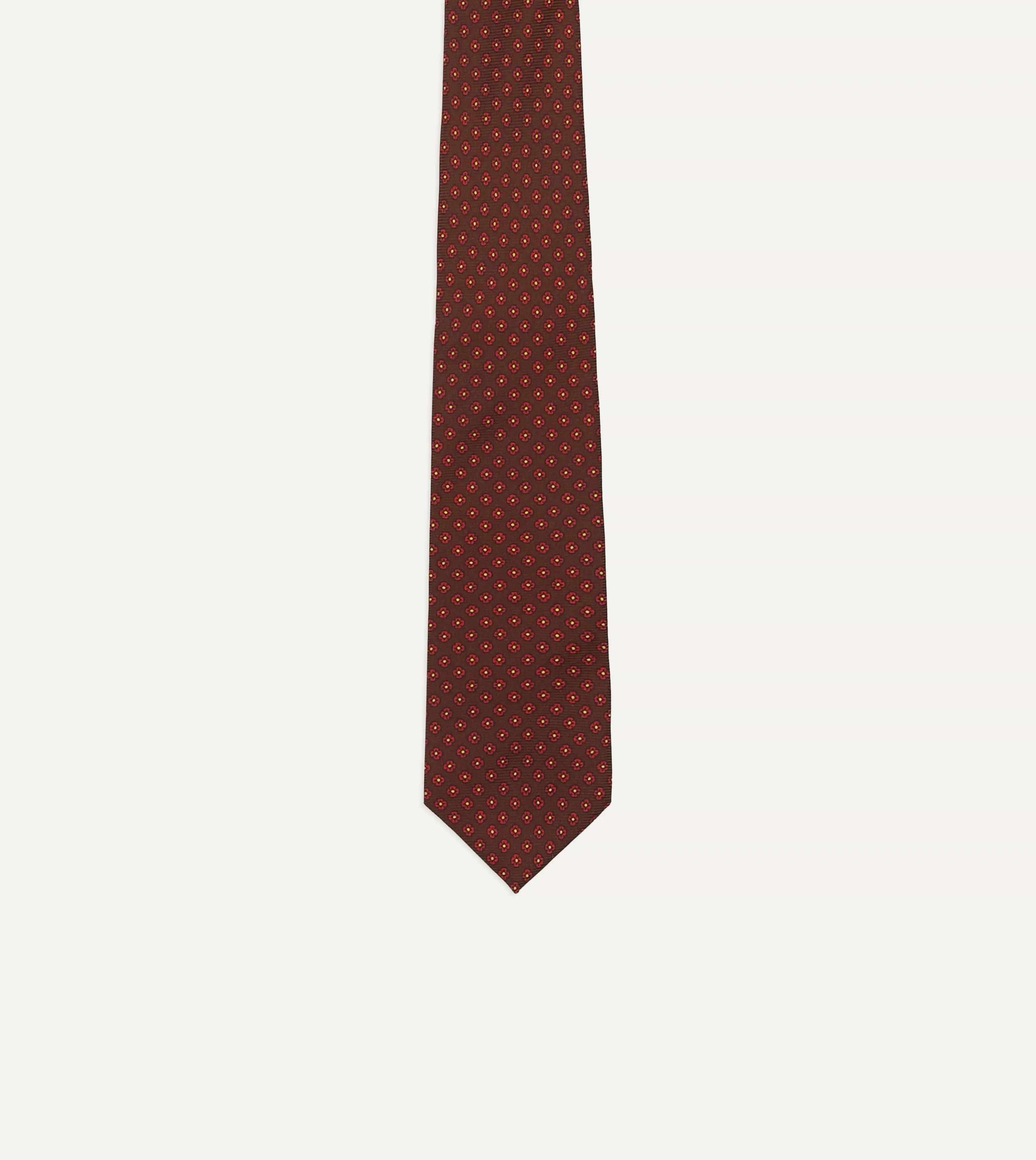 Brown Micro Geometric Print Silk Twill Self Tipped Tie sold by Drake's London product image thumbnail 4
