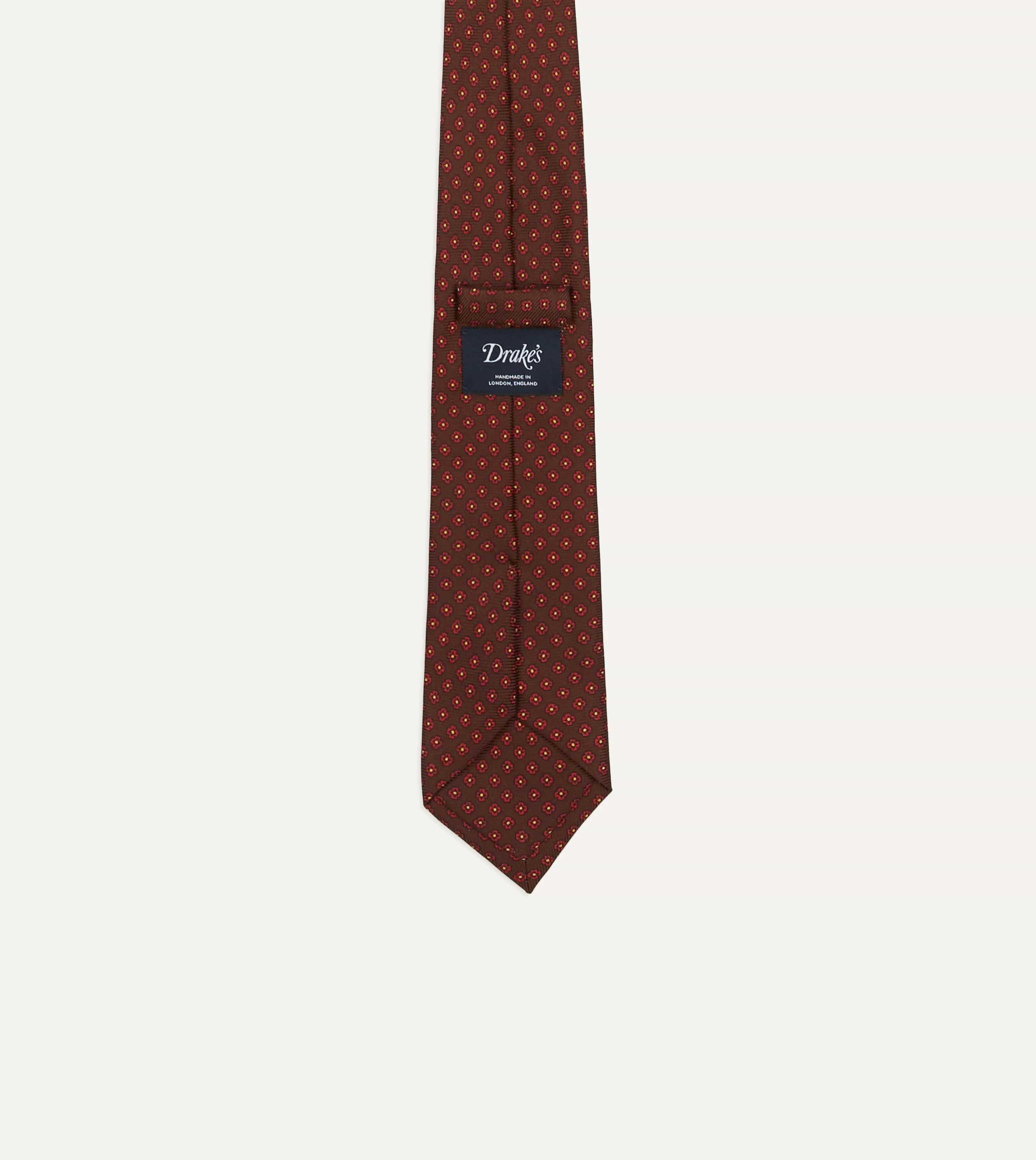 Brown Micro Geometric Print Silk Twill Self Tipped Tie sold by Drake's London product image thumbnail 3