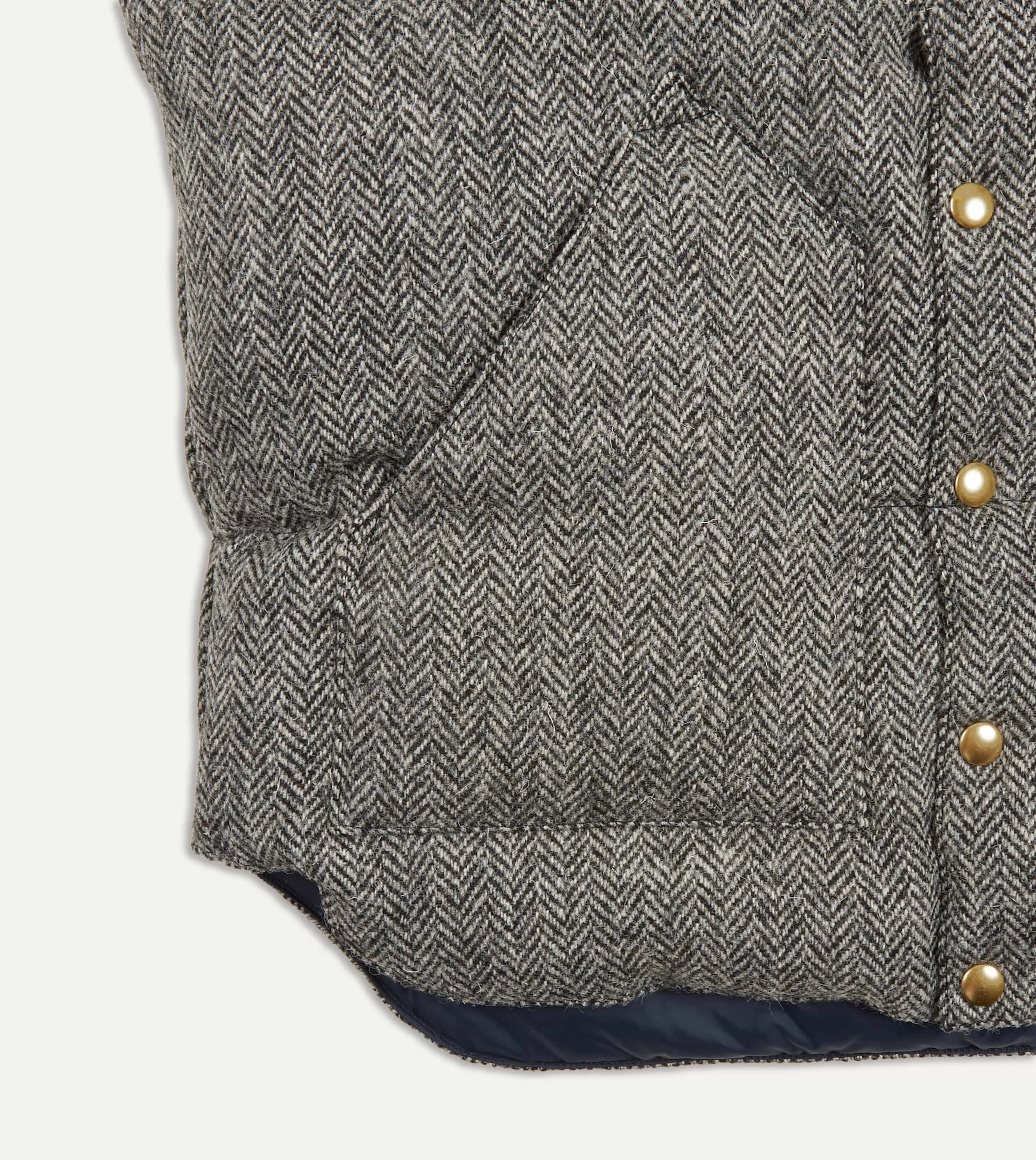 Rocky Mountain Featherbed for Drake's Herringbone Harris Tweed Leather Christy Down Vest sold by Drake's London product image thumbnail 5