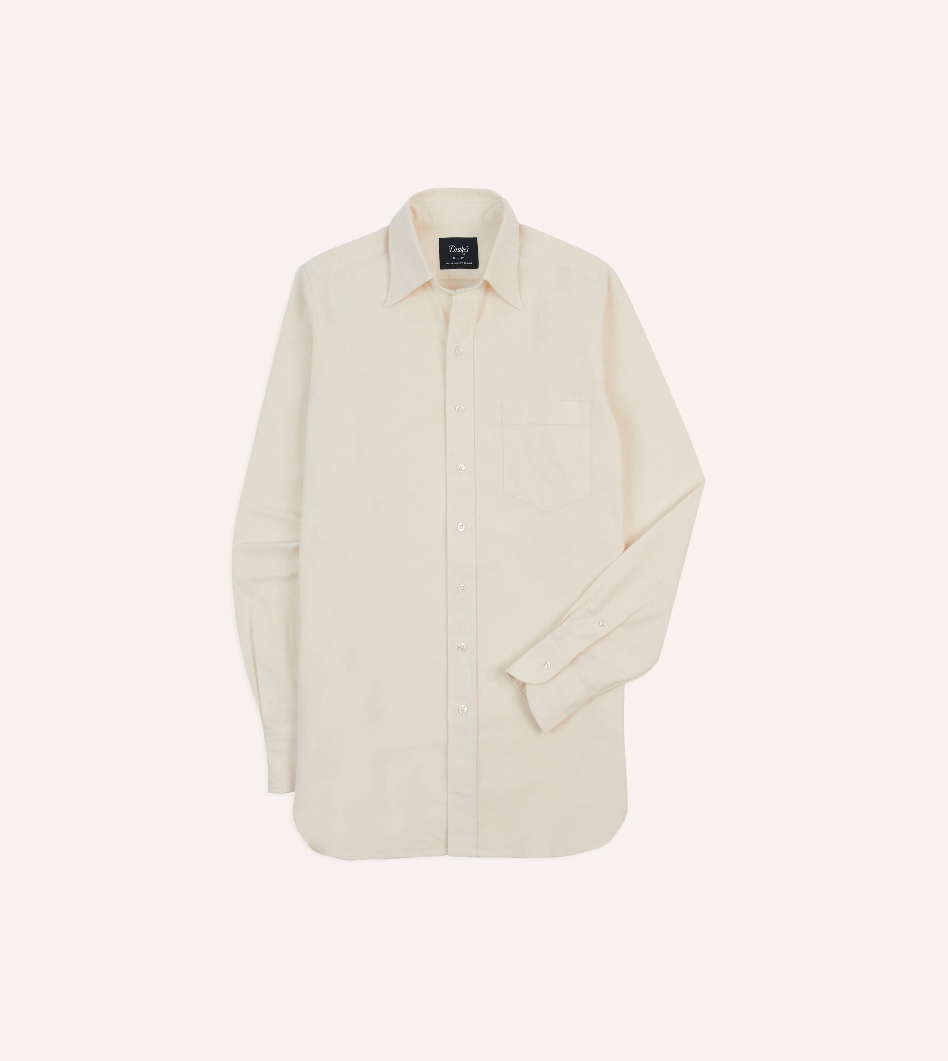 Cream Cotton Oxford Cloth Long Point Collar Shirt sold by Drake's London