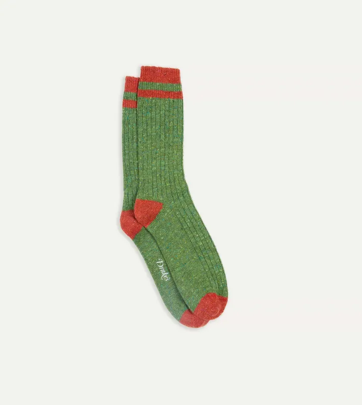 Green Striped Donegal Wool Socks sold by Drake's London
