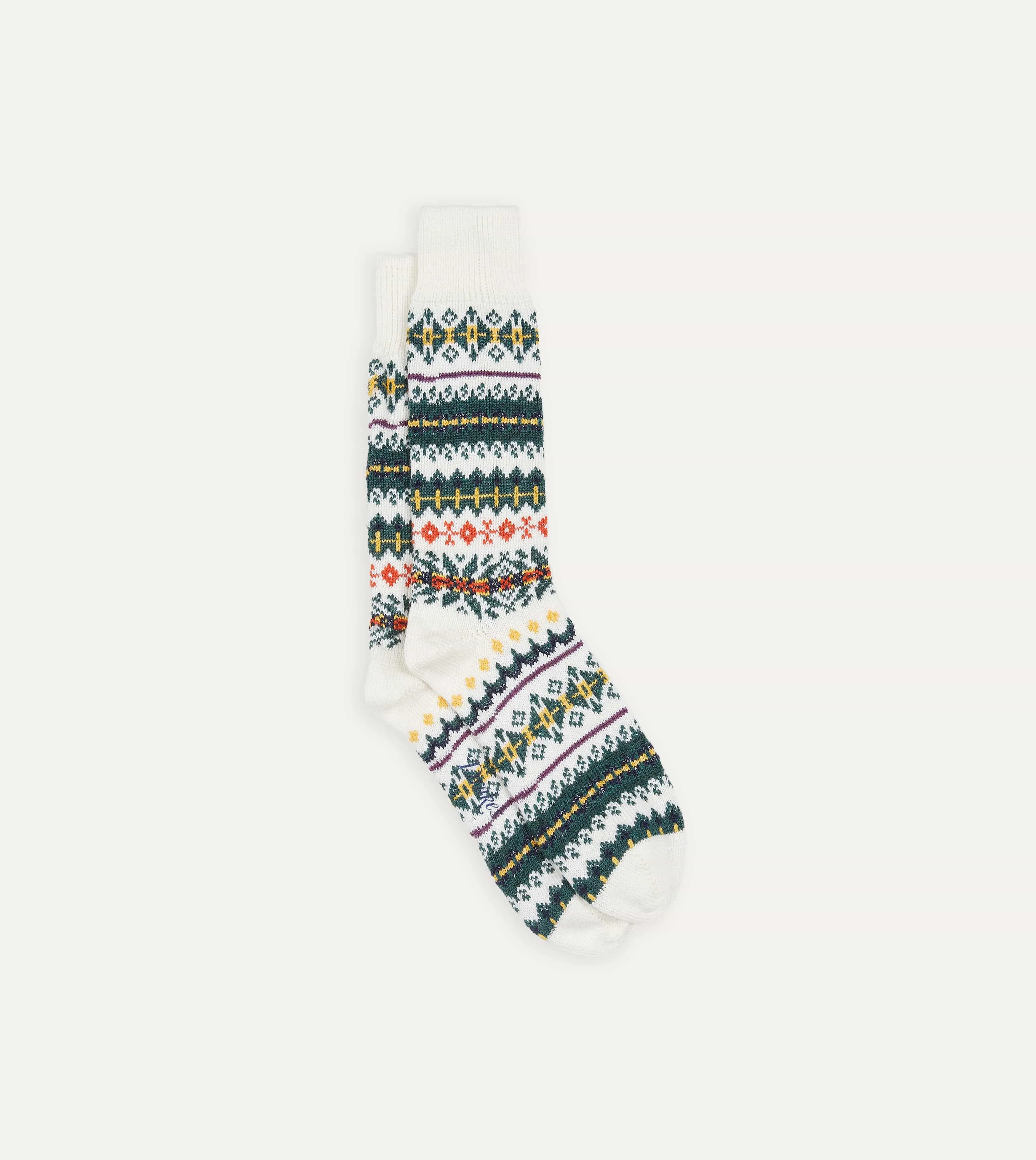 Ecru Fair Isle Wool Cotton Socks sold by Drake's London