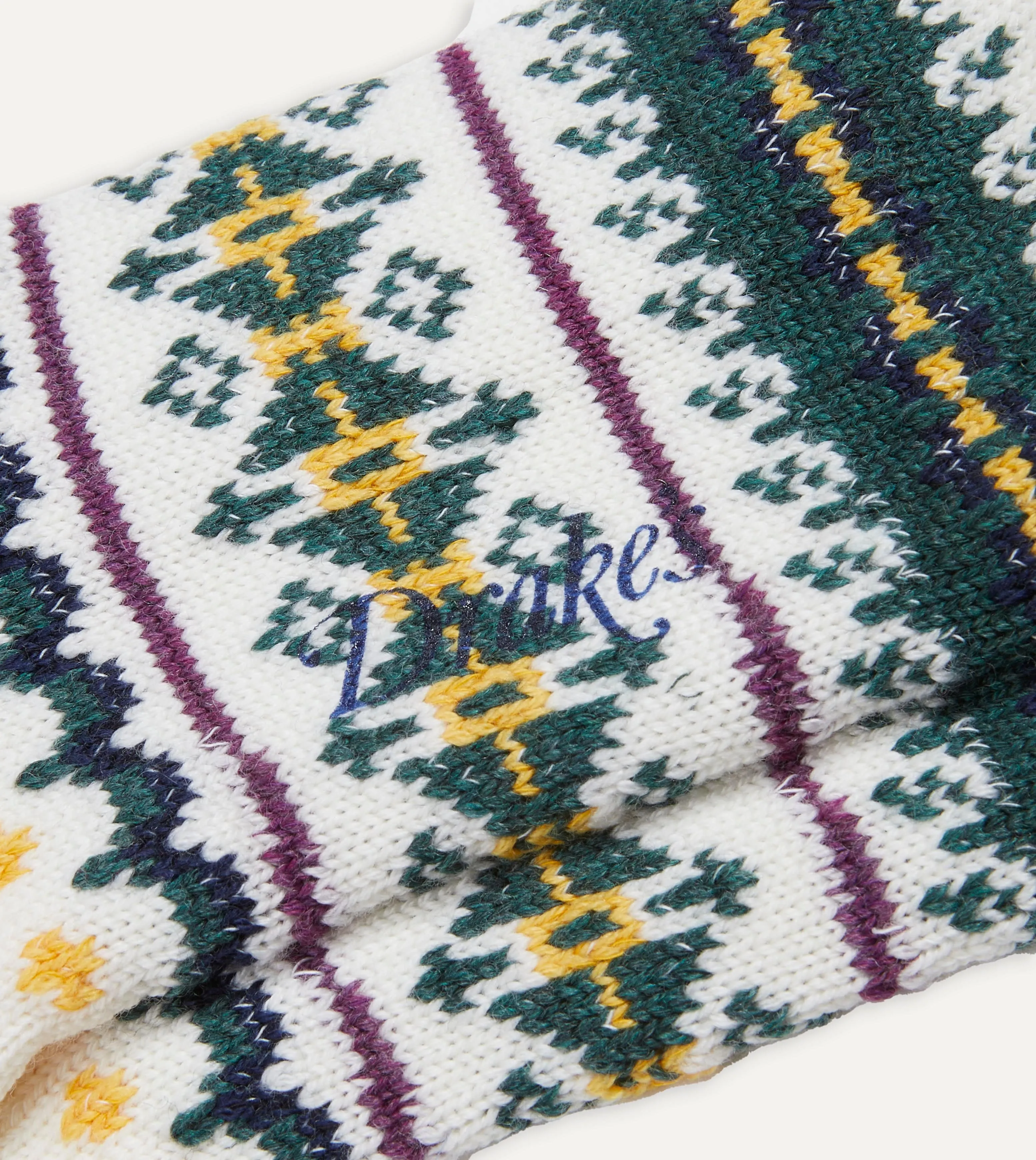 Ecru Fair Isle Wool Cotton Socks sold by Drake's London product image thumbnail 2