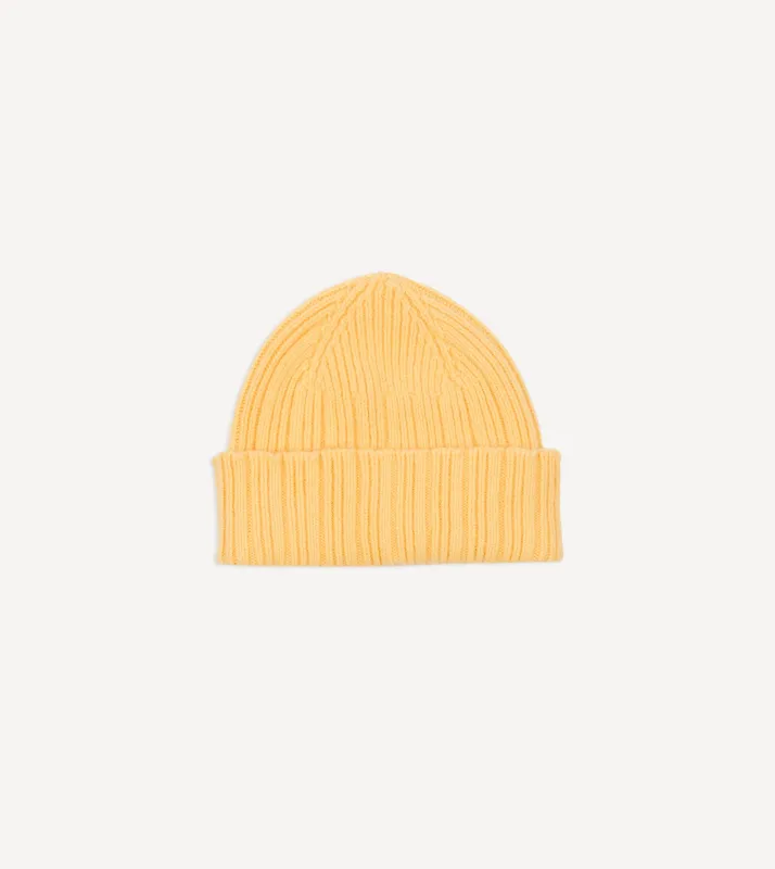 Yellow Angora Lambswool Ribbed Knit Cap sold by Drake's London