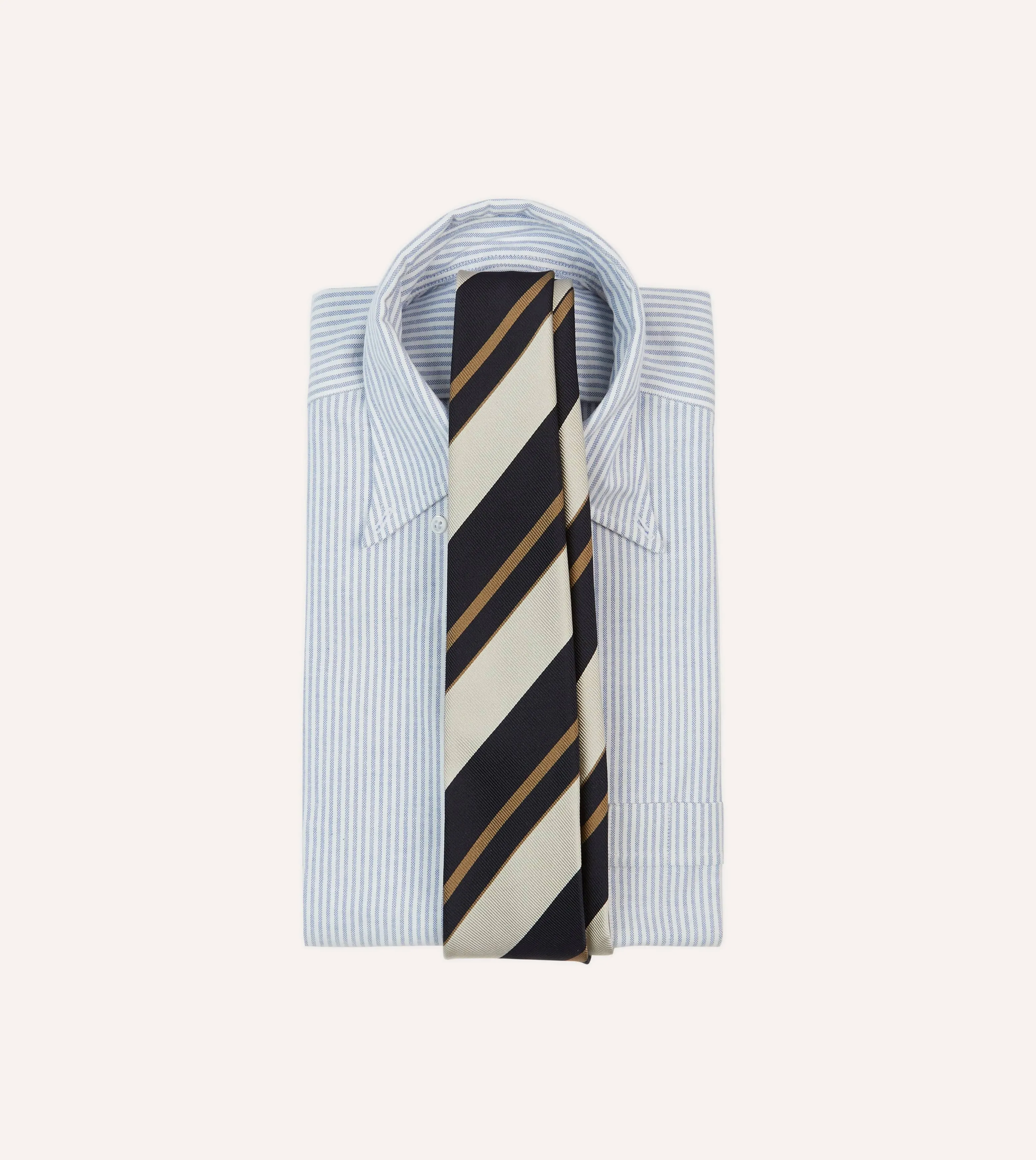 Navy, White and Fawn Stripe Repp Silk Tipped Tie sold by Drake's London product image thumbnail 2