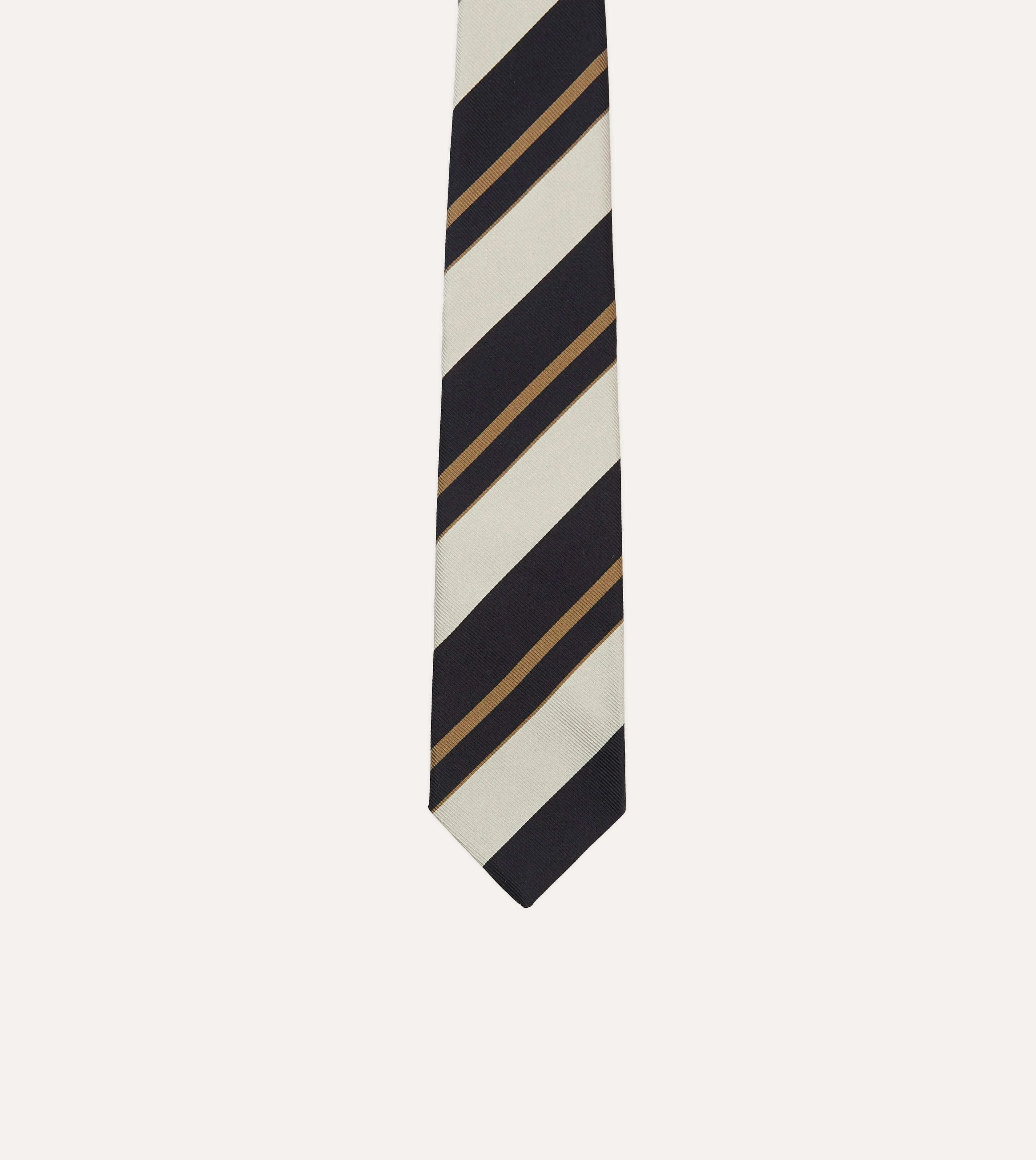 Navy, White and Fawn Stripe Repp Silk Tipped Tie sold by Drake's London product image thumbnail 3