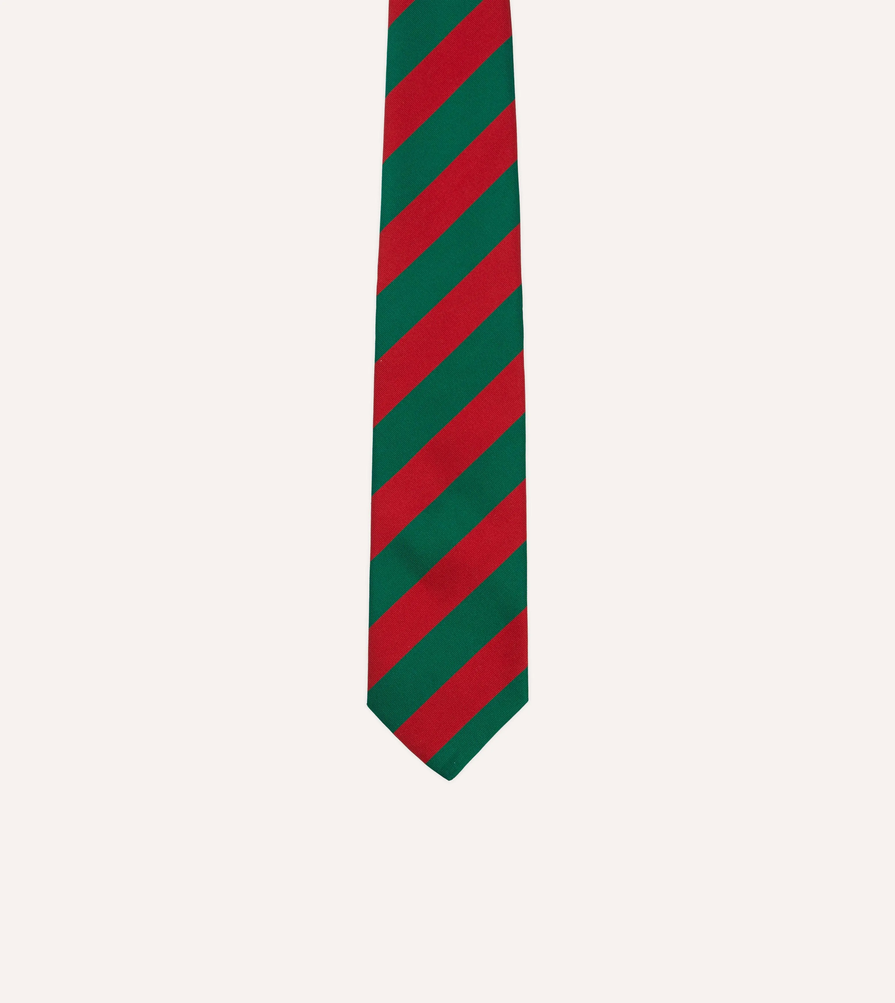 Green and Red Block Stripe Mogador Silk Tipped Tie sold by Drake's London product image thumbnail 3
