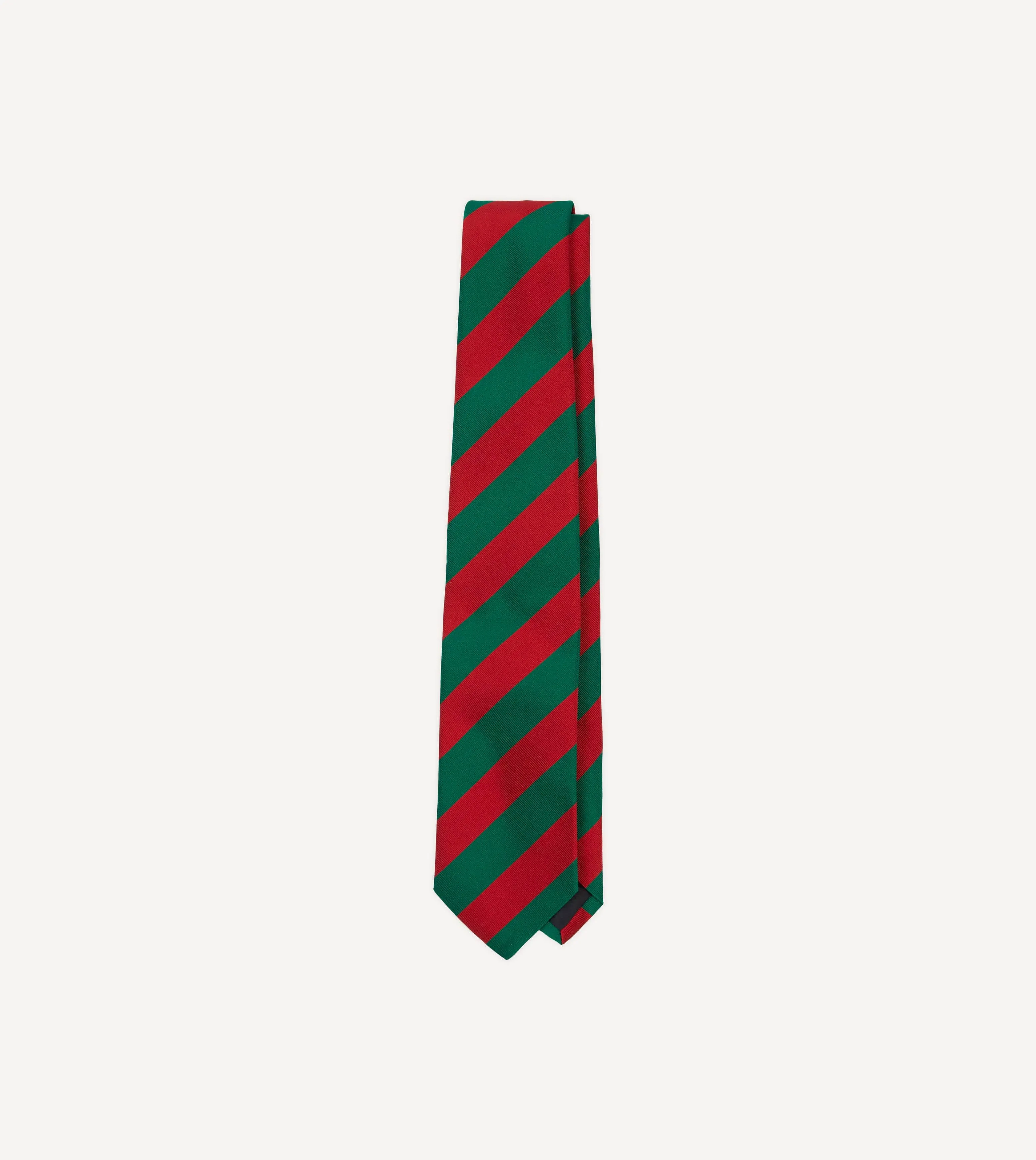 Green and Red Block Stripe Mogador Silk Tipped Tie sold by Drake's London