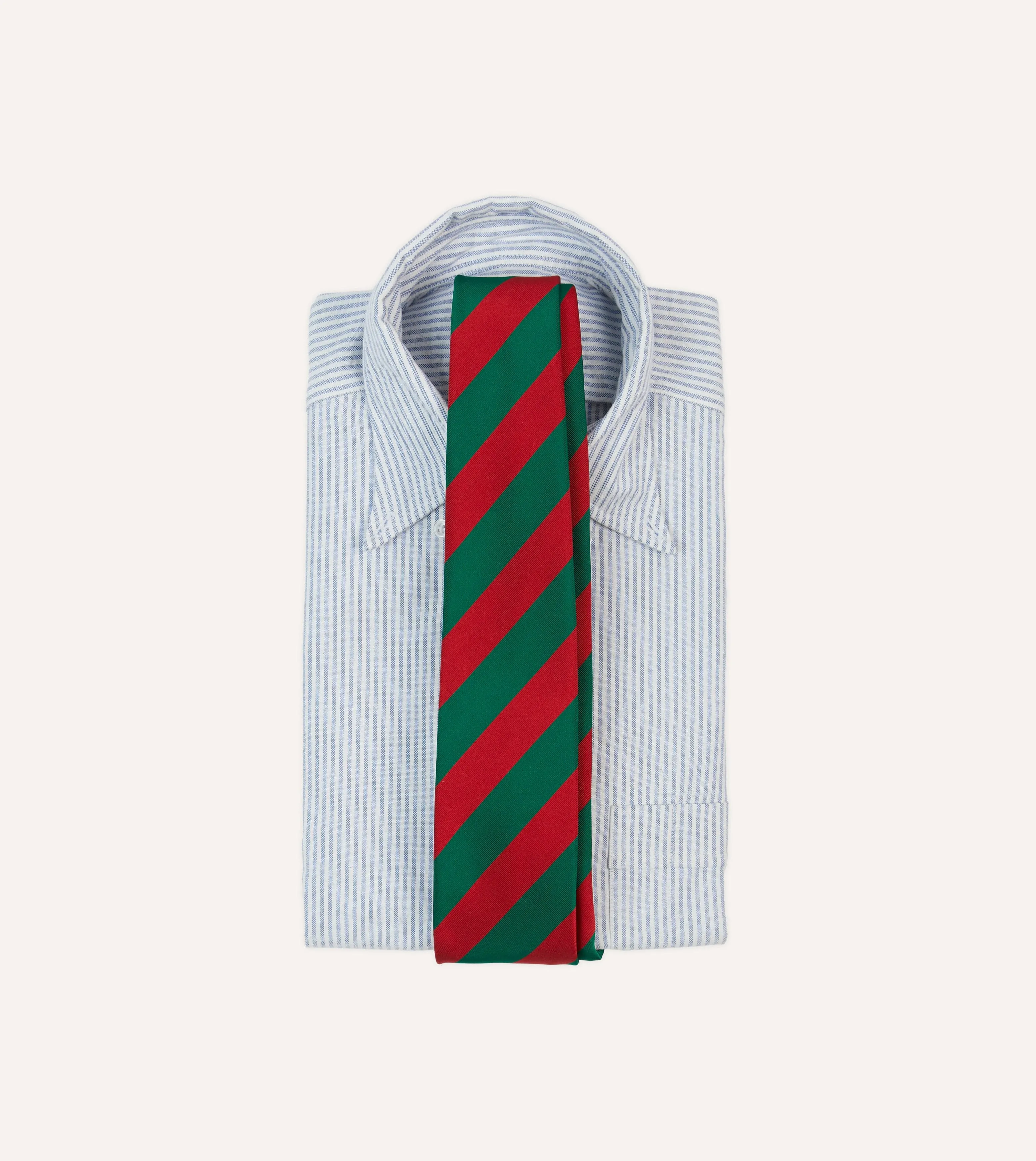 Green and Red Block Stripe Mogador Silk Tipped Tie sold by Drake's London product image thumbnail 2