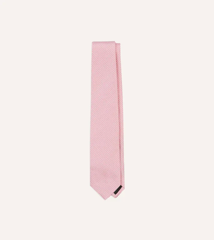 Pink Houndstooth Mogador Silk Tipped Tie made by Drake's London