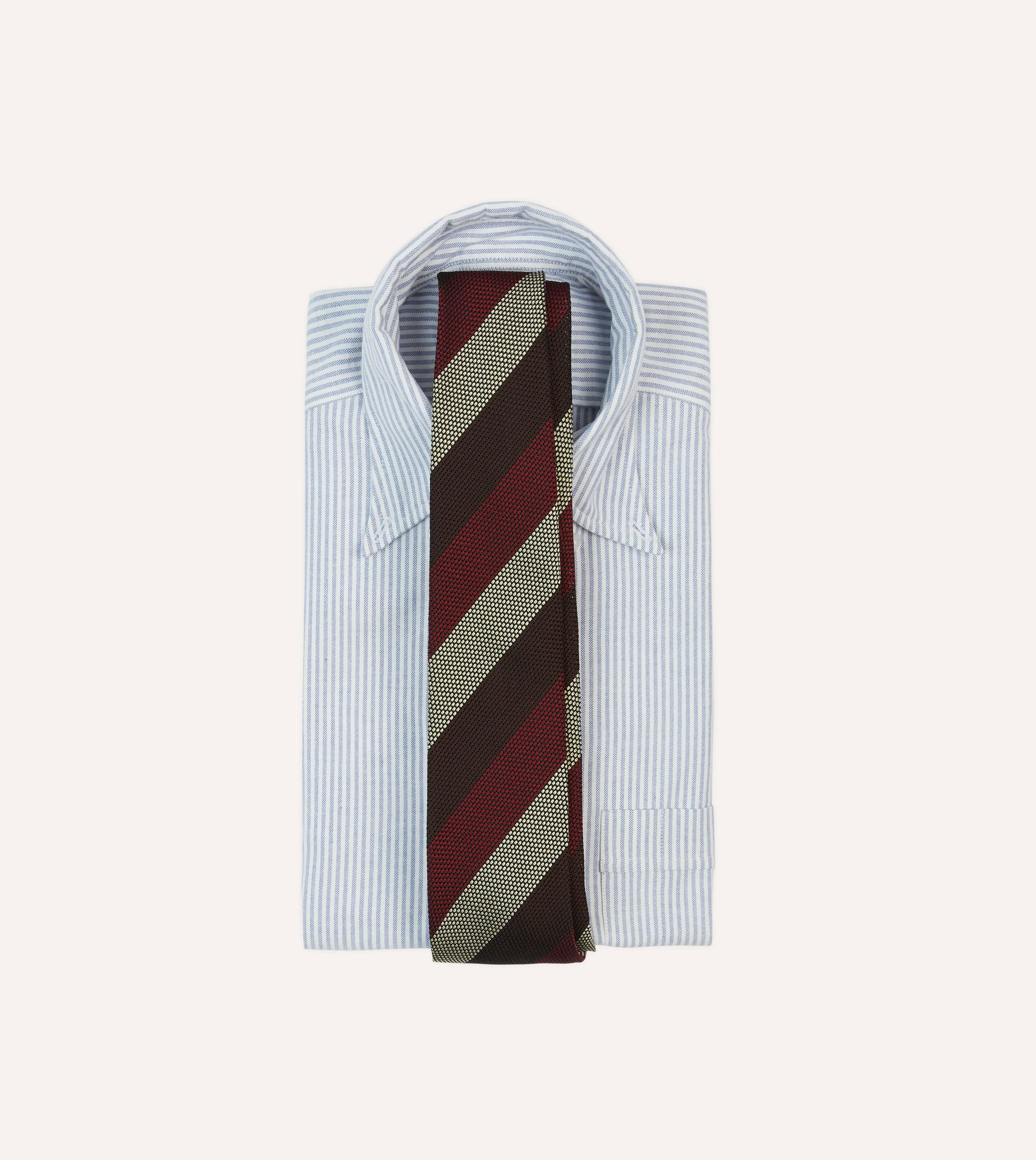 Brown, Red and Ecru Block Stripe Hand Rolled Silk Grenadine Tie sold by Drake's London product image thumbnail 2