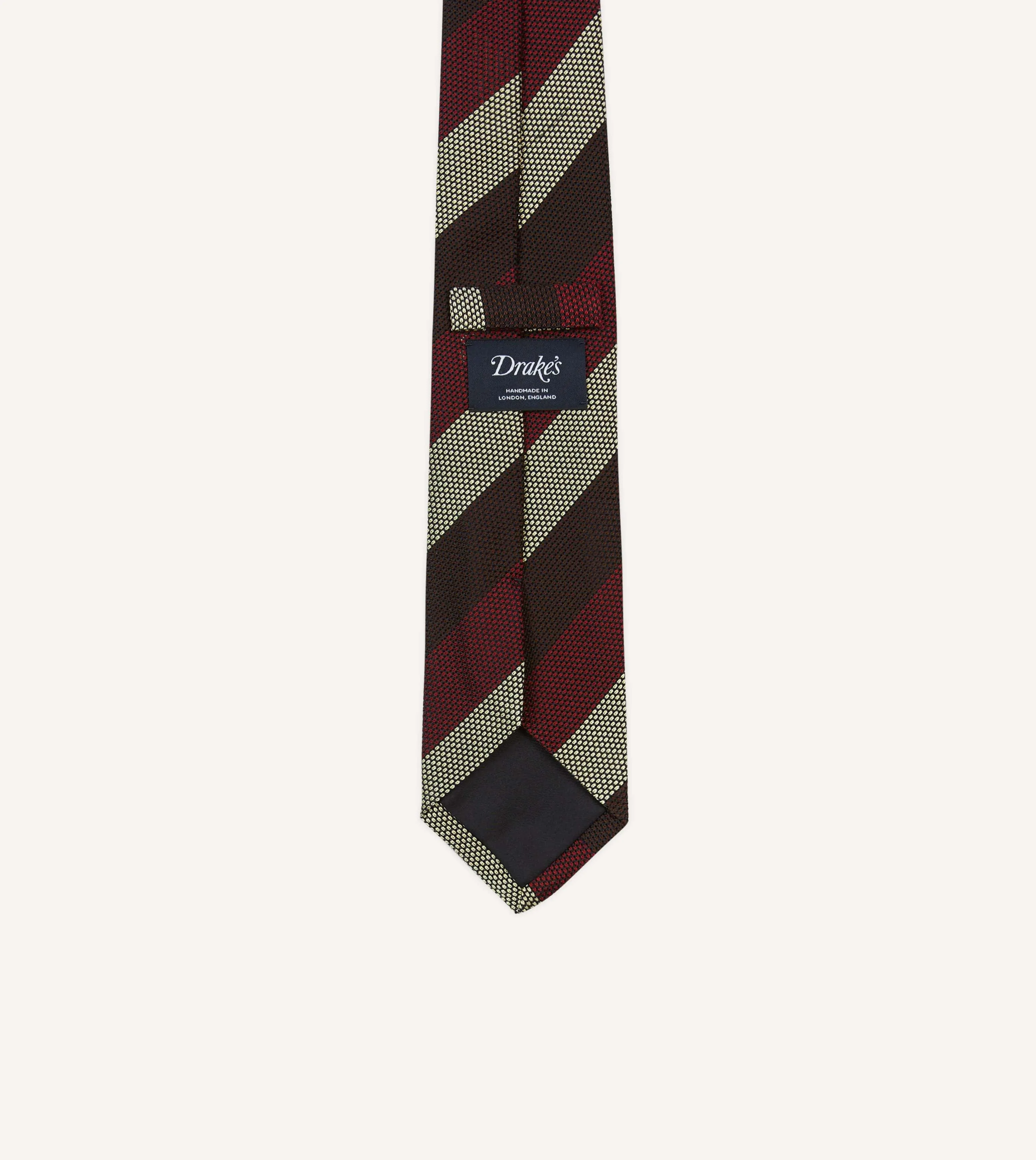 Brown, Red and Ecru Block Stripe Hand Rolled Silk Grenadine Tie sold by Drake's London product image thumbnail 4