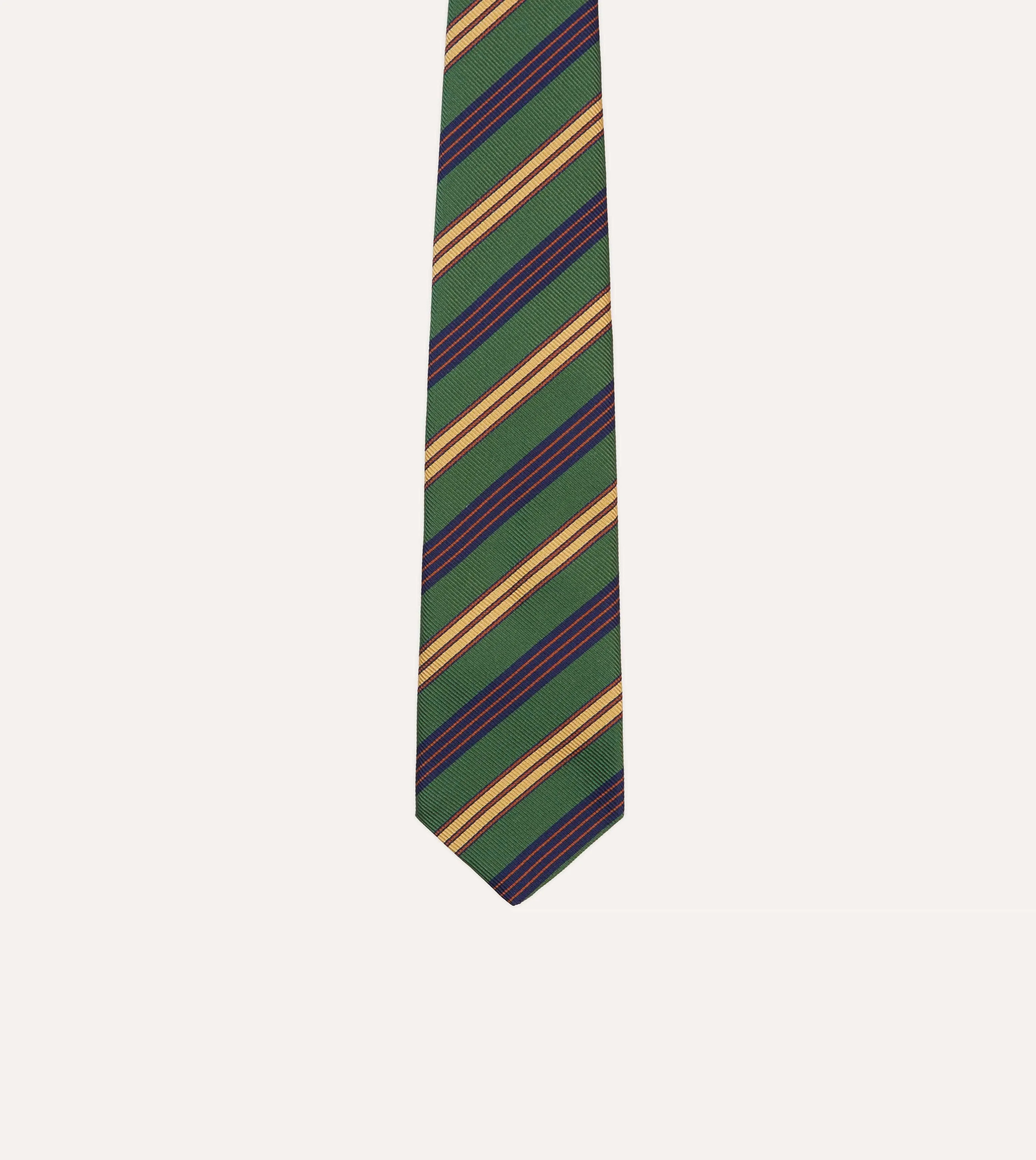 Green and Red Triple Stripe Repp Silk Tipped Tie sold by Drake's London product image thumbnail 3