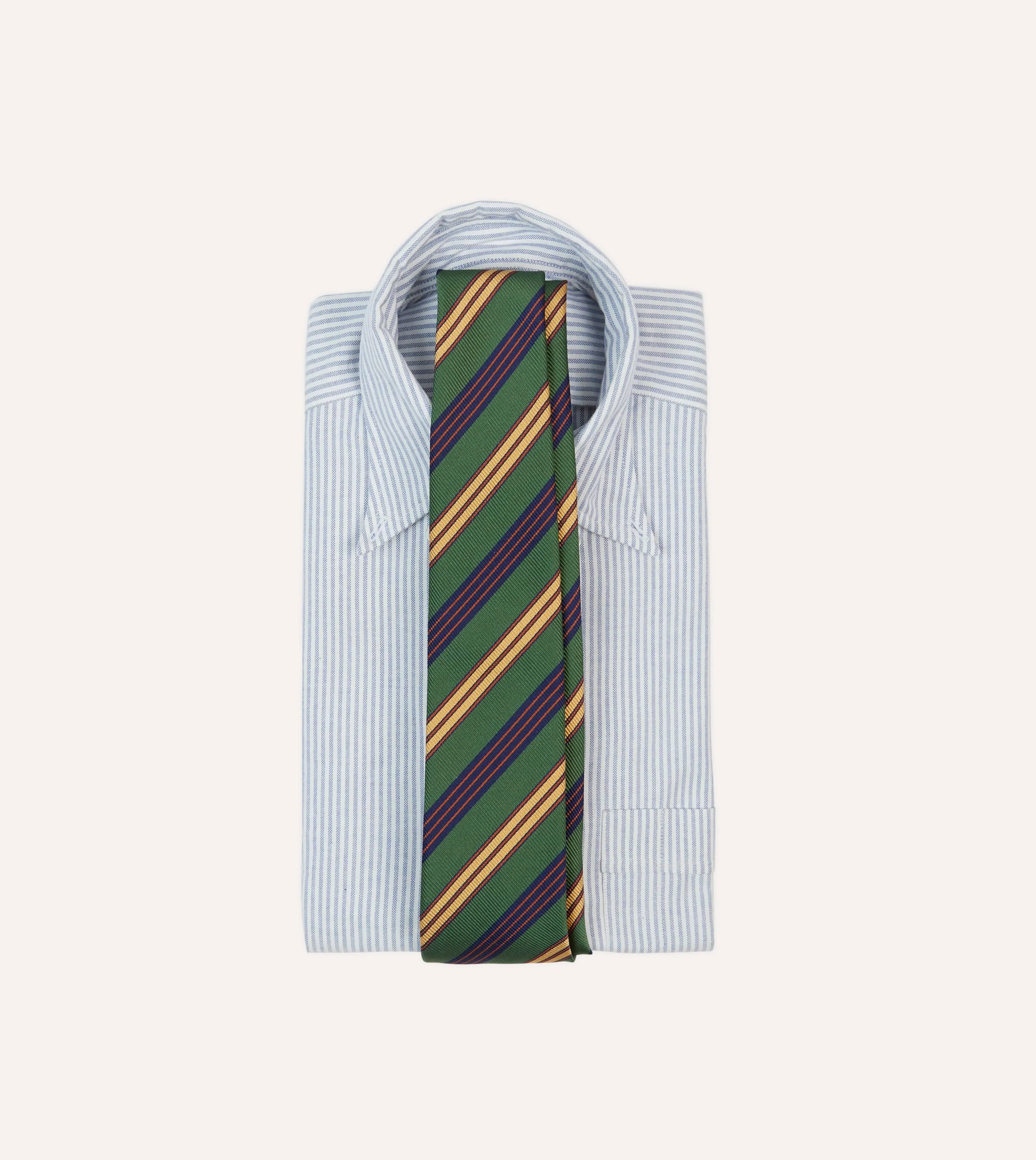 Green and Red Triple Stripe Repp Silk Tipped Tie sold by Drake's London product image thumbnail 2