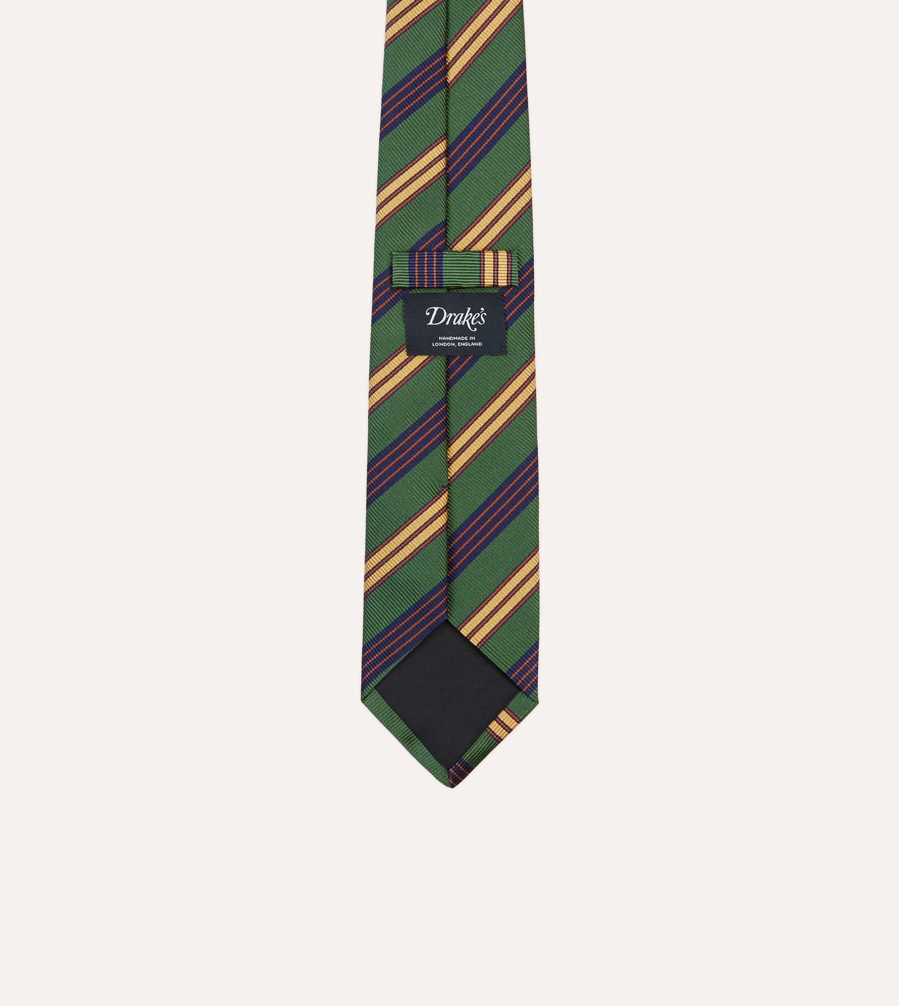Green and Red Triple Stripe Repp Silk Tipped Tie sold by Drake's London product image thumbnail 4
