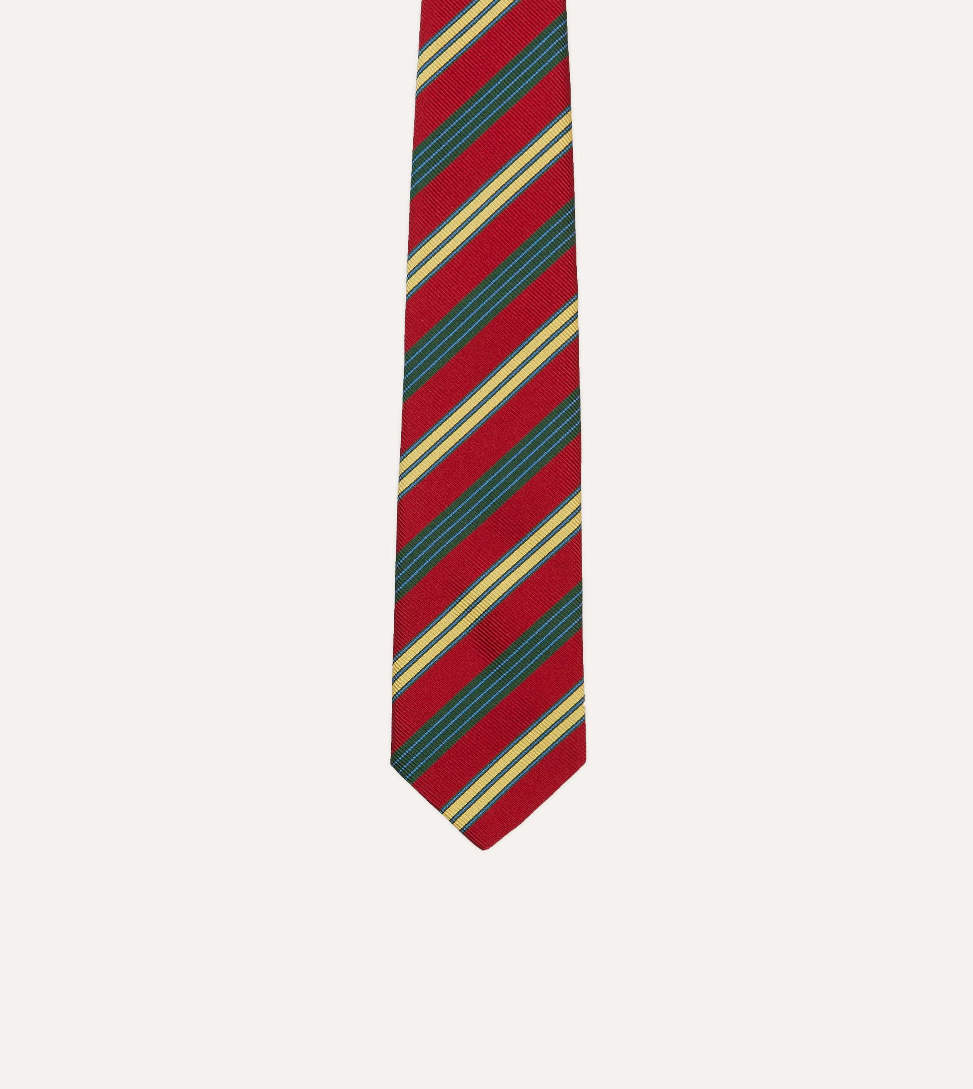 Red and Yellow Triple Stripe Repp Silk Tipped Tie sold by Drake's London product image thumbnail 3