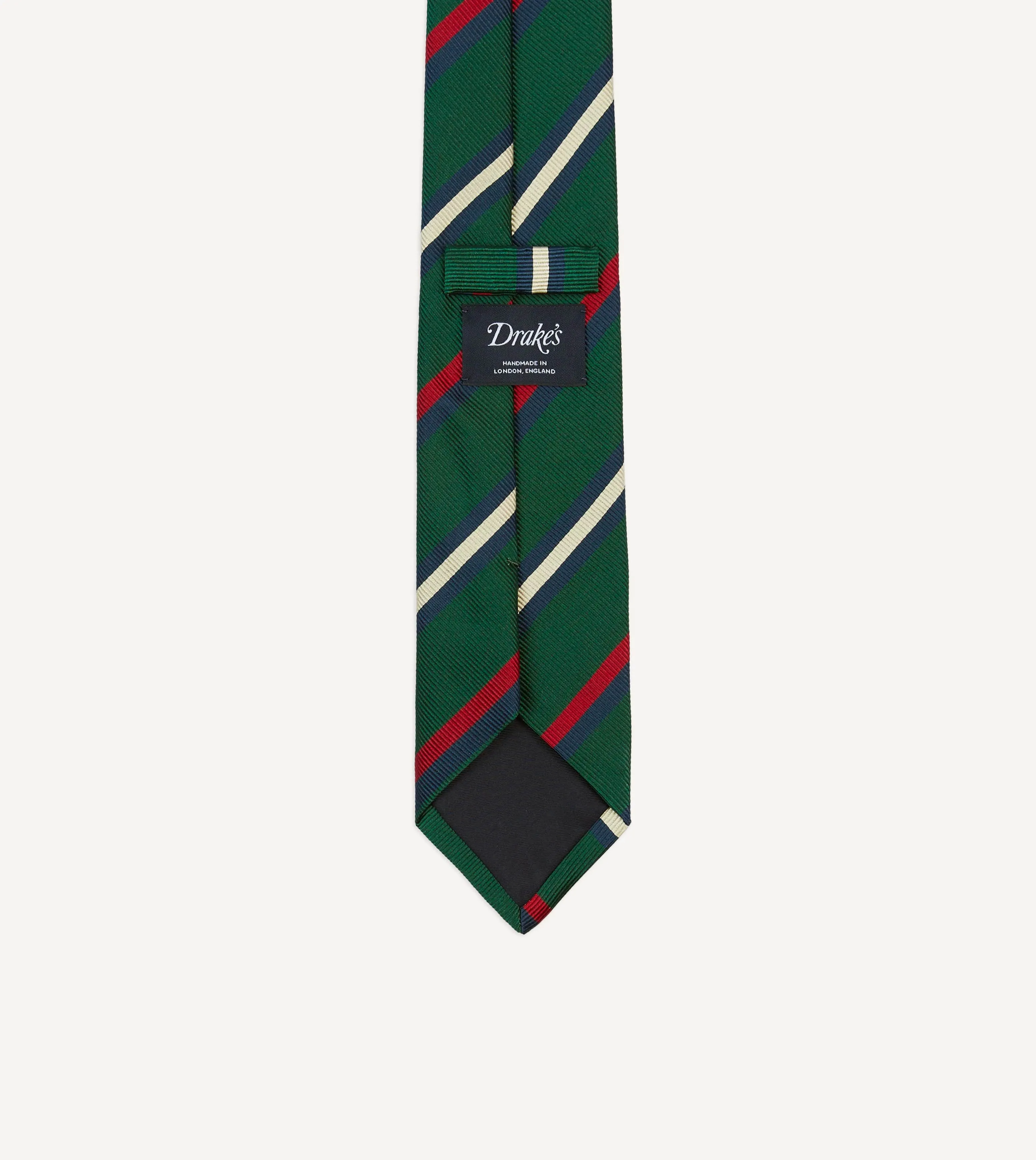 Green, Red and White Stripe Repp Silk Tipped Tie sold by Drake's London product image thumbnail 4