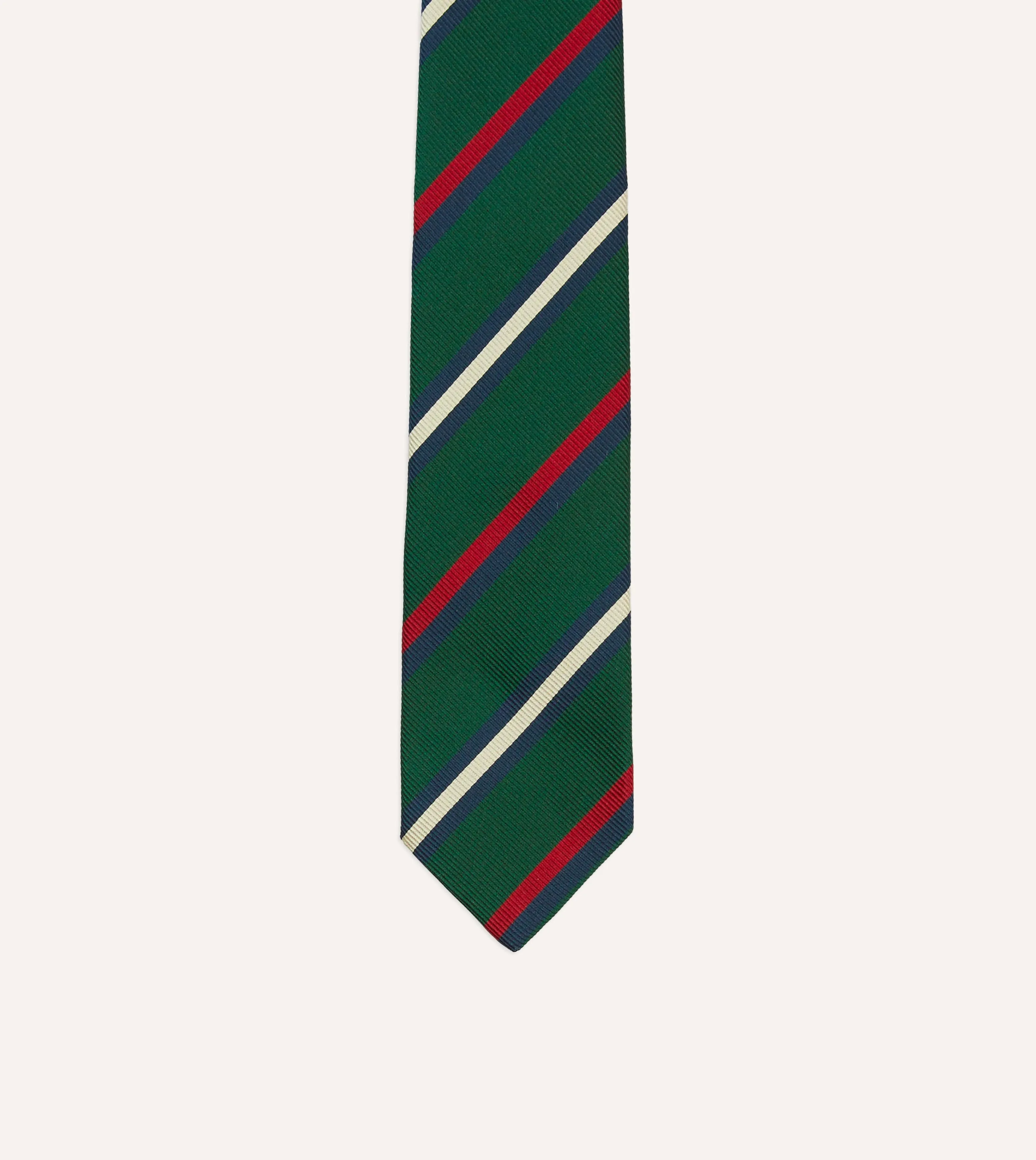 Green, Red and White Stripe Repp Silk Tipped Tie sold by Drake's London product image thumbnail 3