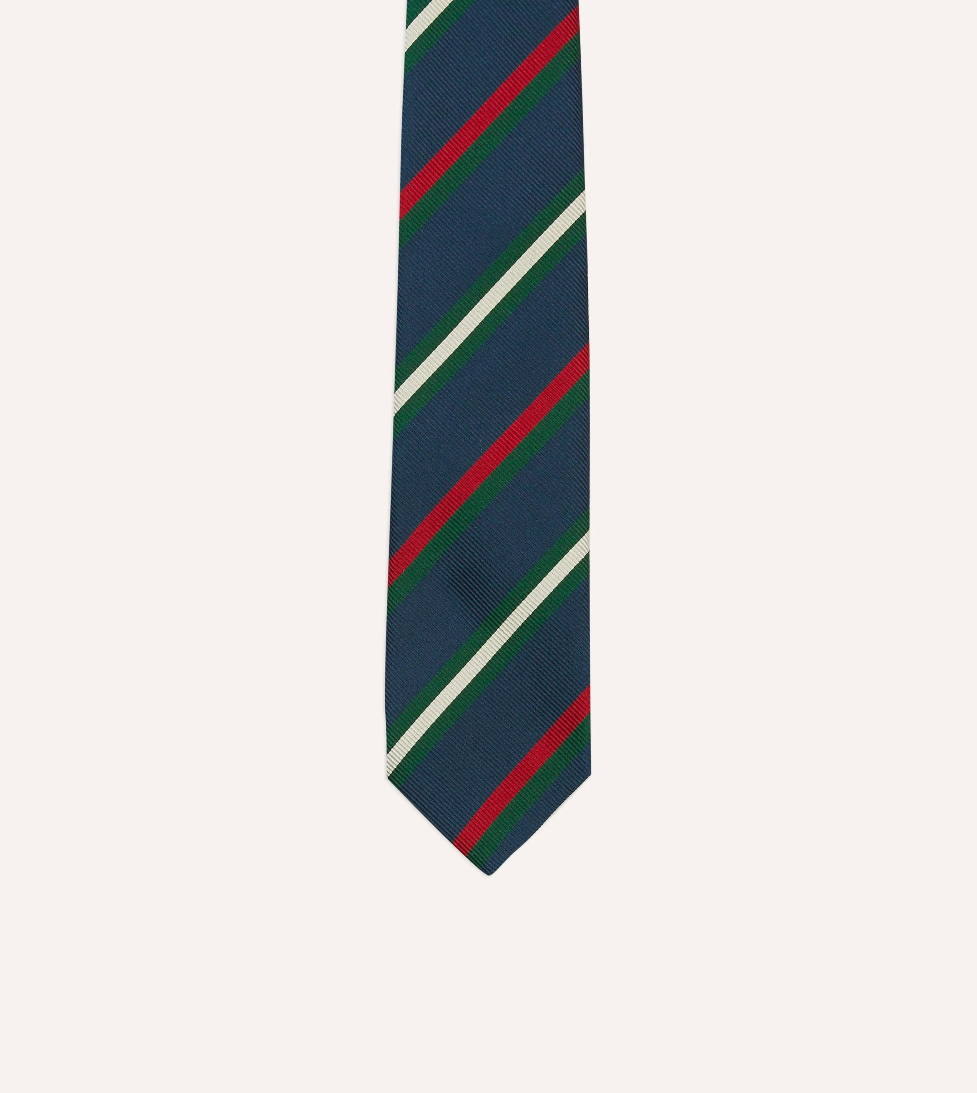 Navy, Green, Red and White Stripe Repp Silk Tipped Tie sold by Drake's London product image thumbnail 3