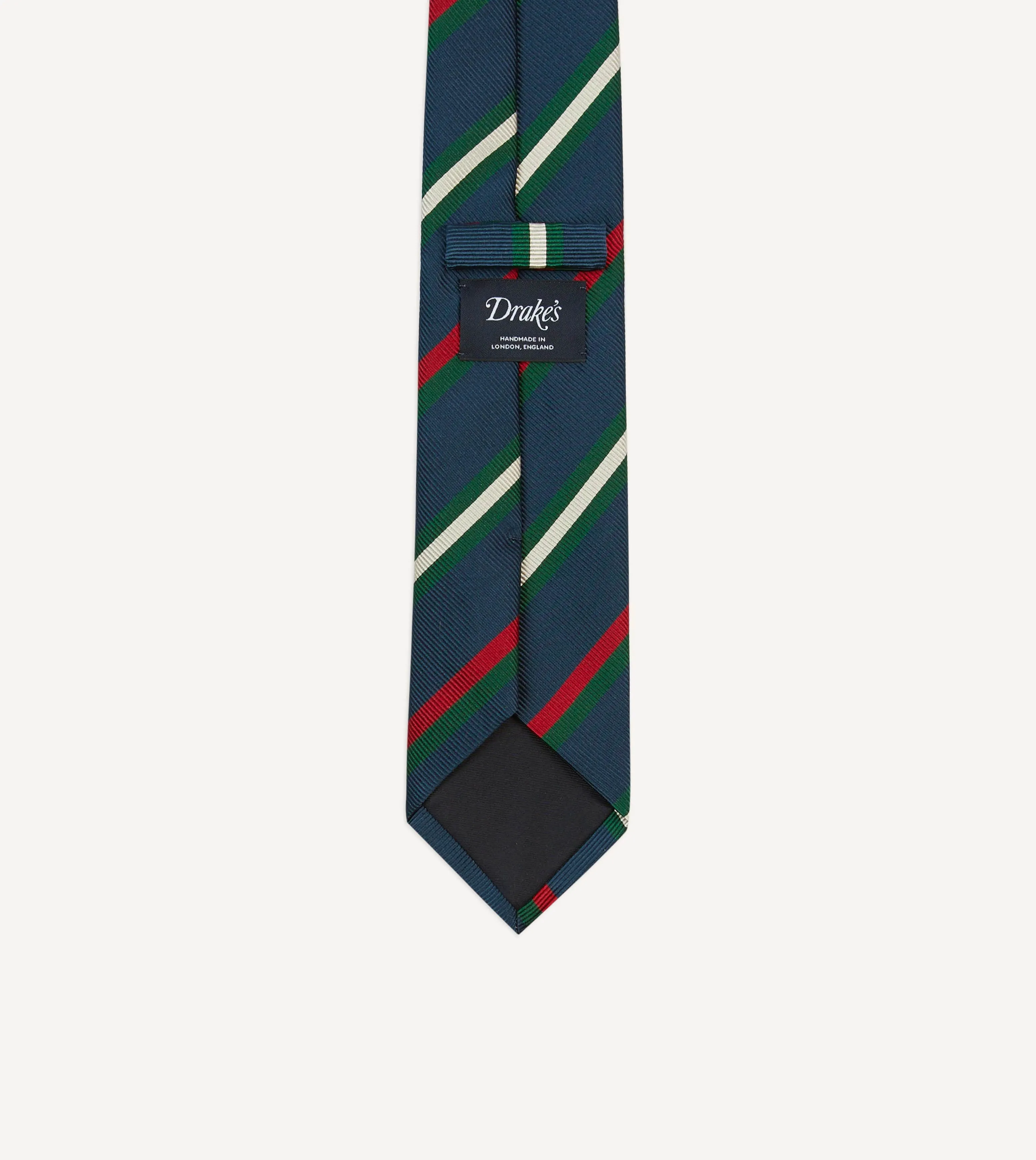 Navy, Green, Red and White Stripe Repp Silk Tipped Tie sold by Drake's London product image thumbnail 4