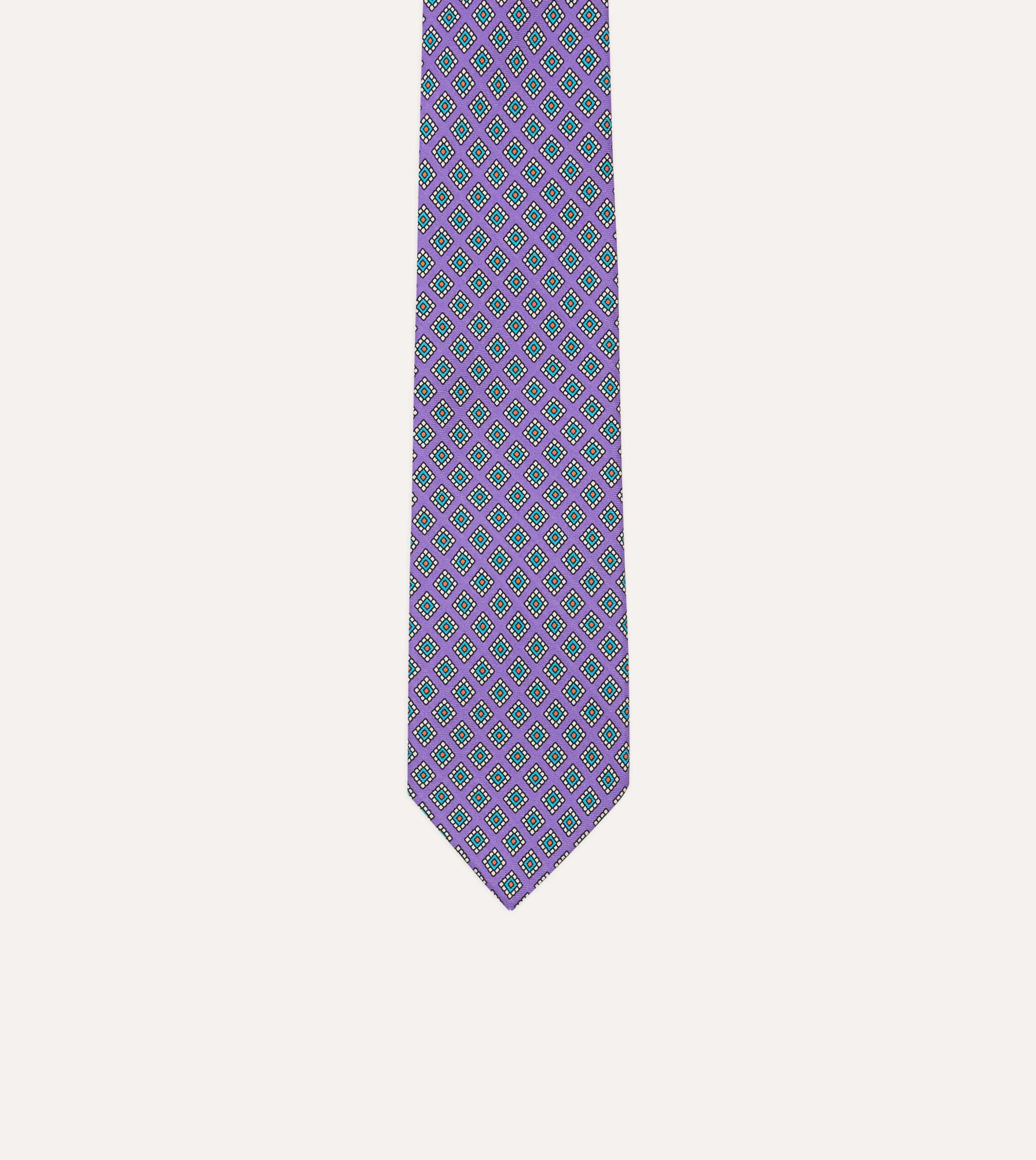 Purple Square Medallion Self-Tipped Silk Tie sold by Drake's London product image thumbnail 3