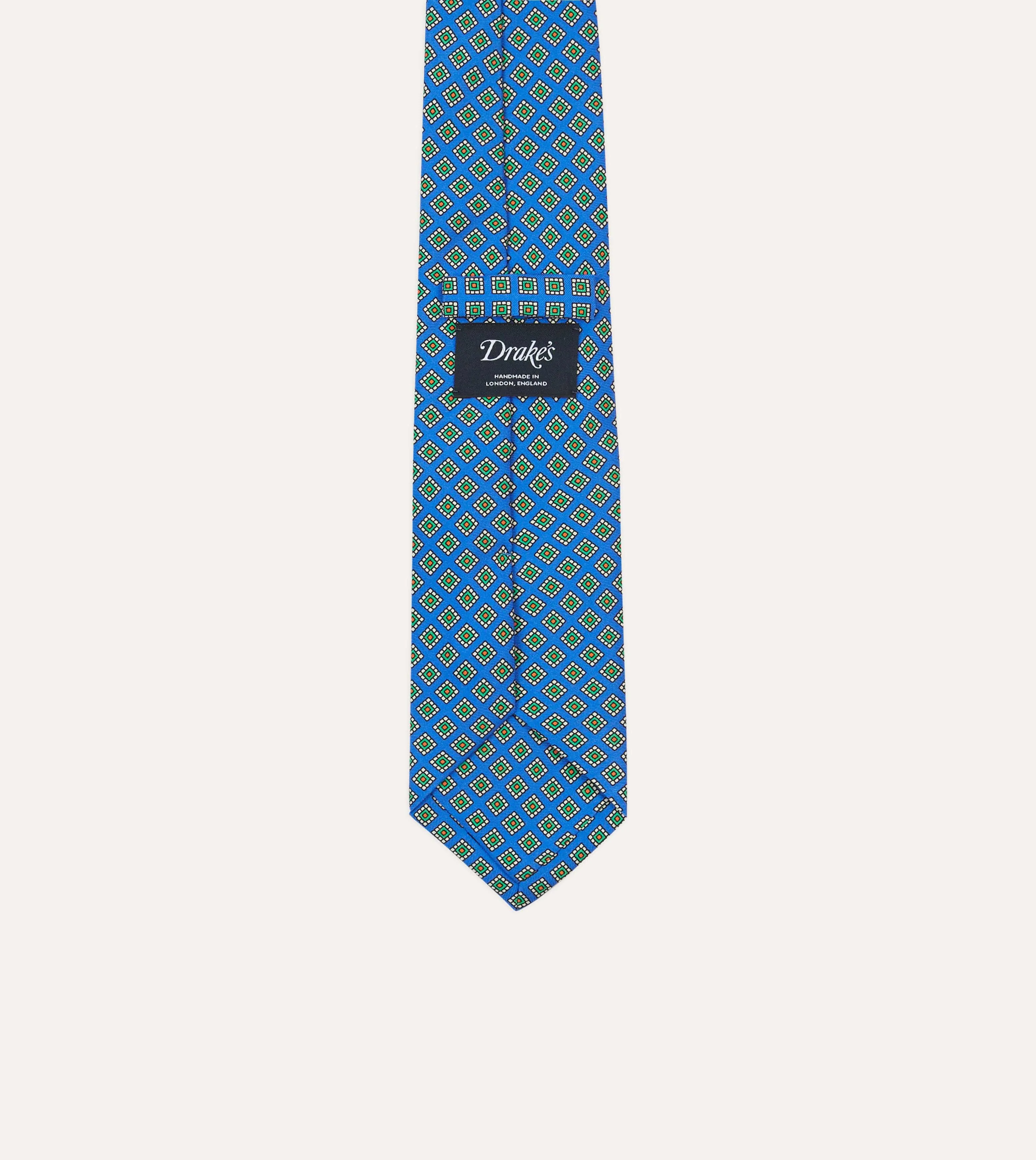Blue Square Medallion Self-Tipped Silk Tie sold by Drake's London product image thumbnail 4