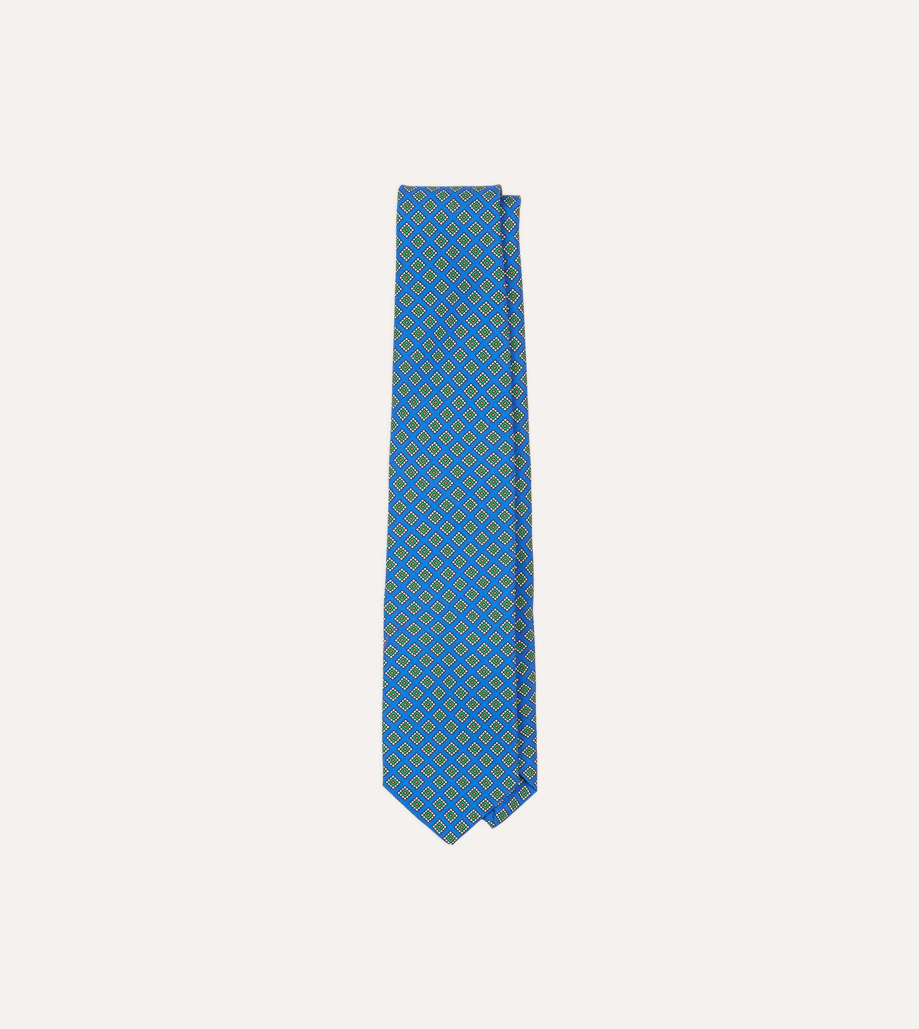 Blue Square Medallion Self-Tipped Silk Tie sold by Drake's London