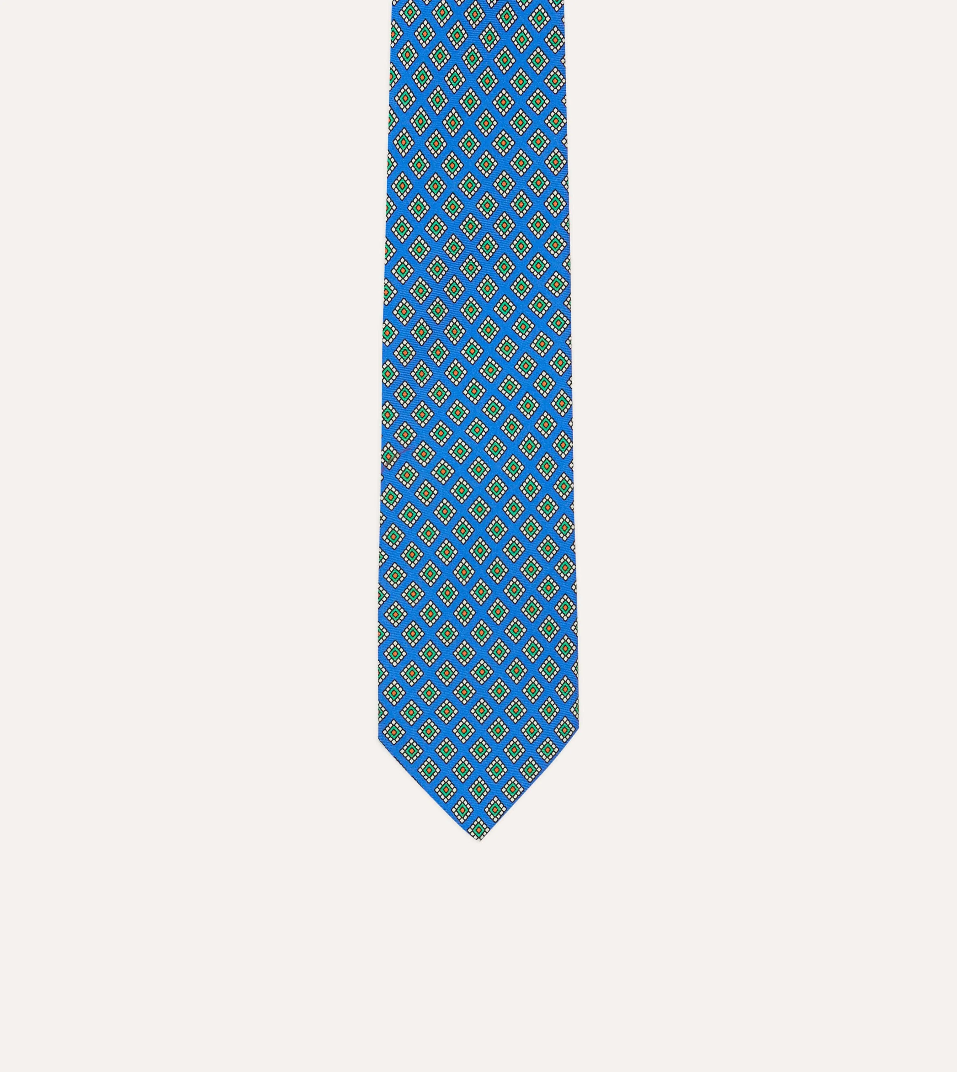 Blue Square Medallion Self-Tipped Silk Tie sold by Drake's London product image thumbnail 3