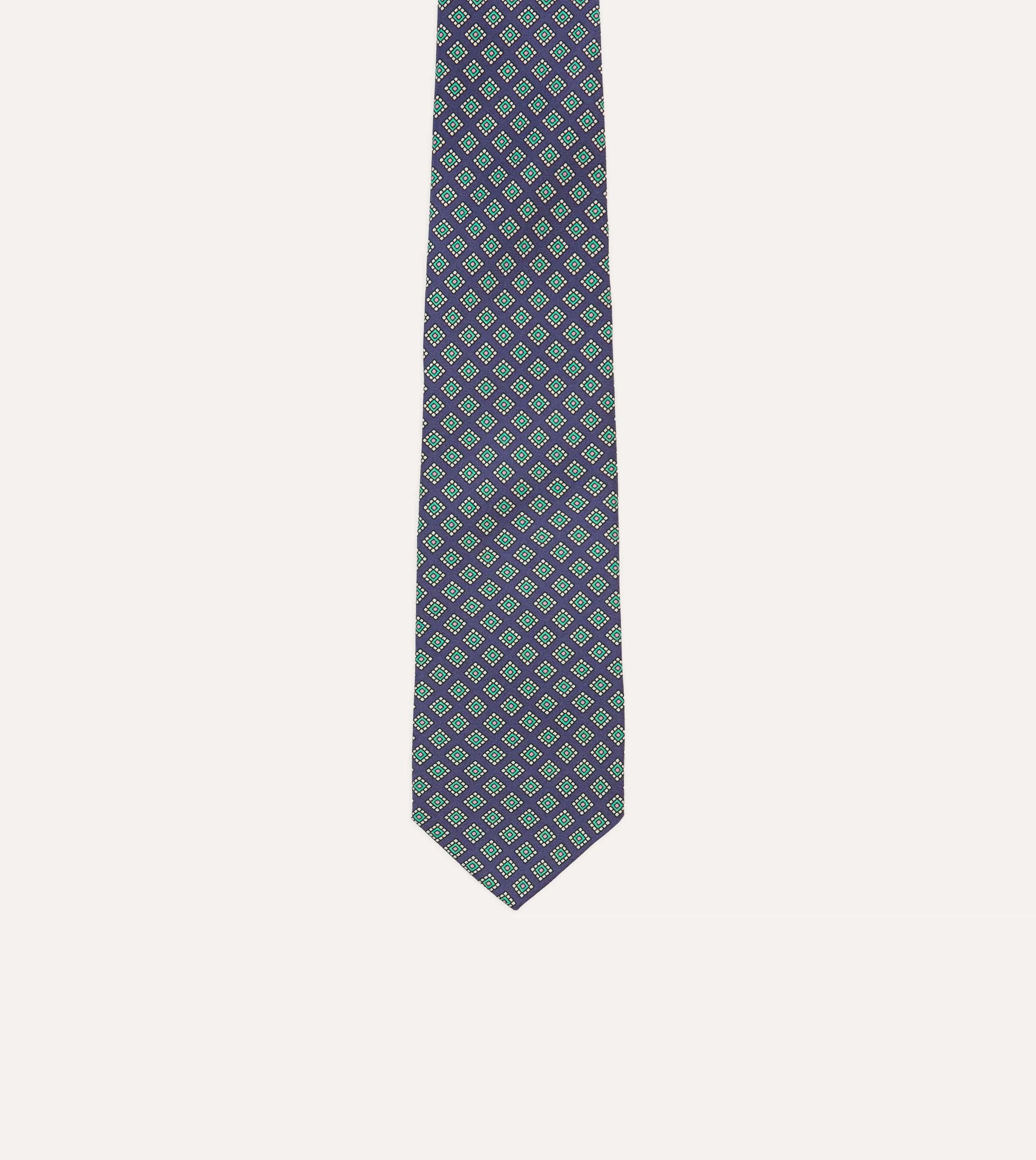 Navy Square Medallion Self-Tipped Silk Tie sold by Drake's London product image thumbnail 3