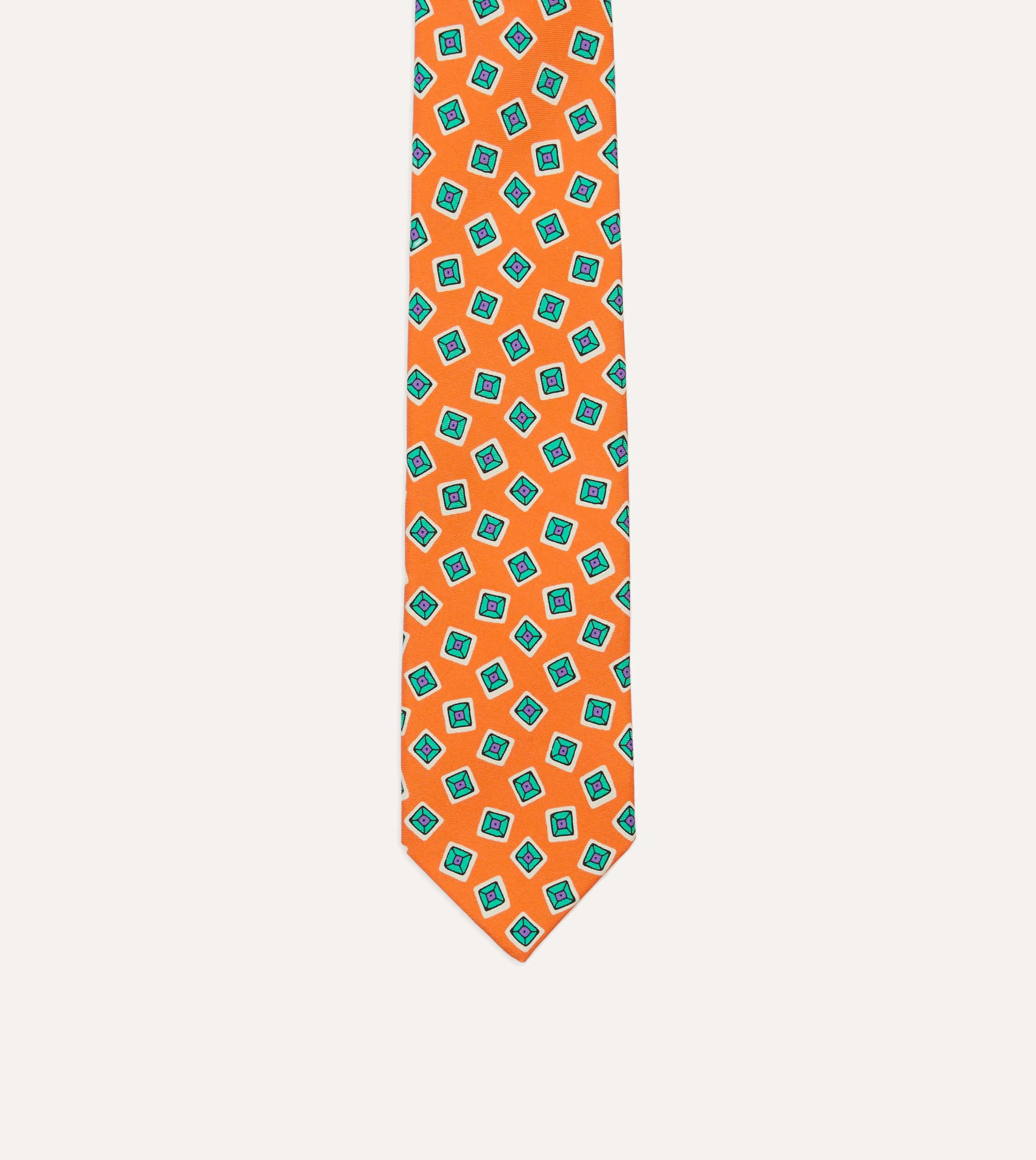 Rust Jumbled Tile Print Silk Self Tipped Tie sold by Drake's London product image thumbnail 3