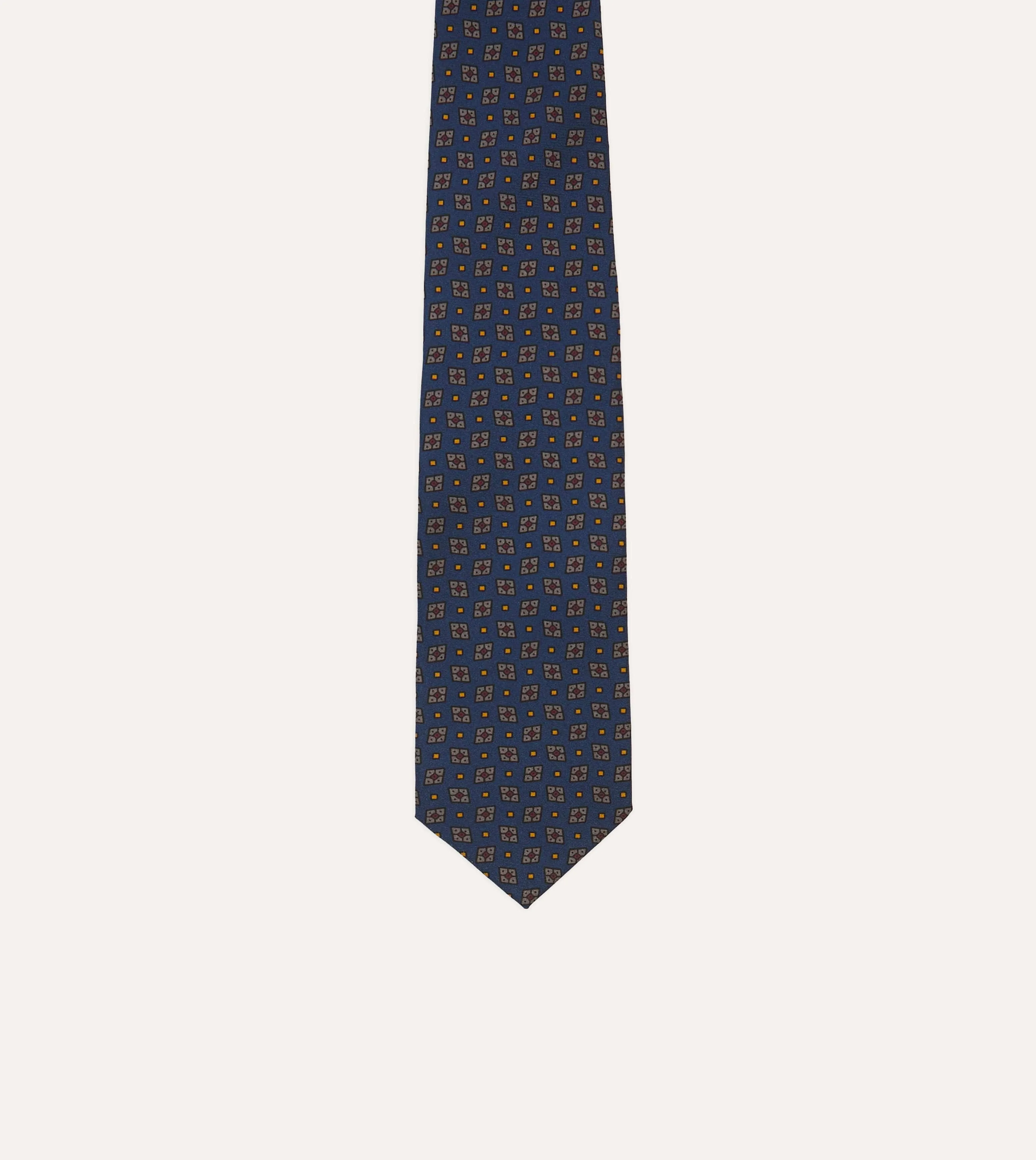 Navy Medallion Print Silk Twill Self Tipped Tie sold by Drake's London product image thumbnail 3