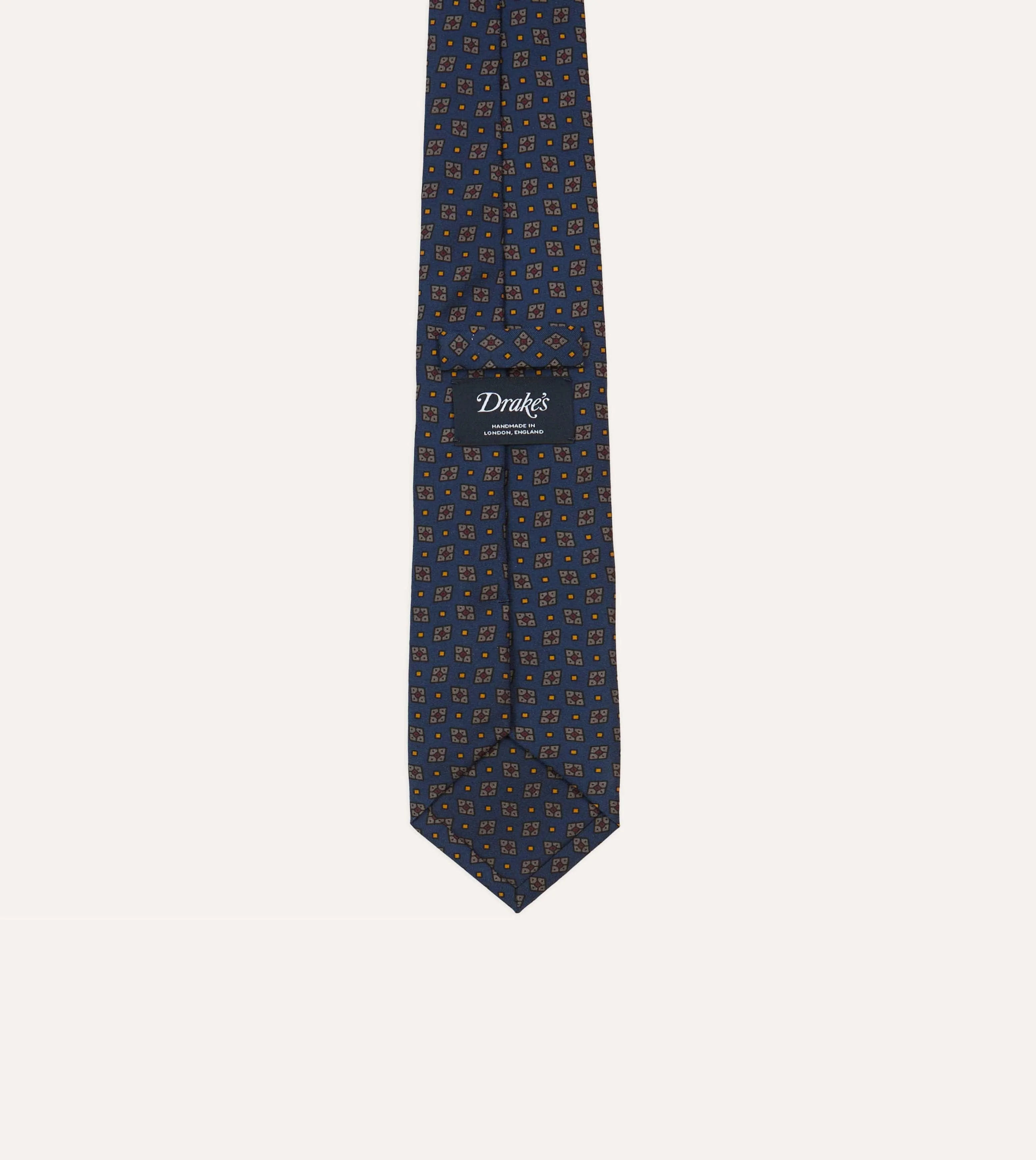 Navy Medallion Print Silk Twill Self Tipped Tie sold by Drake's London product image thumbnail 4