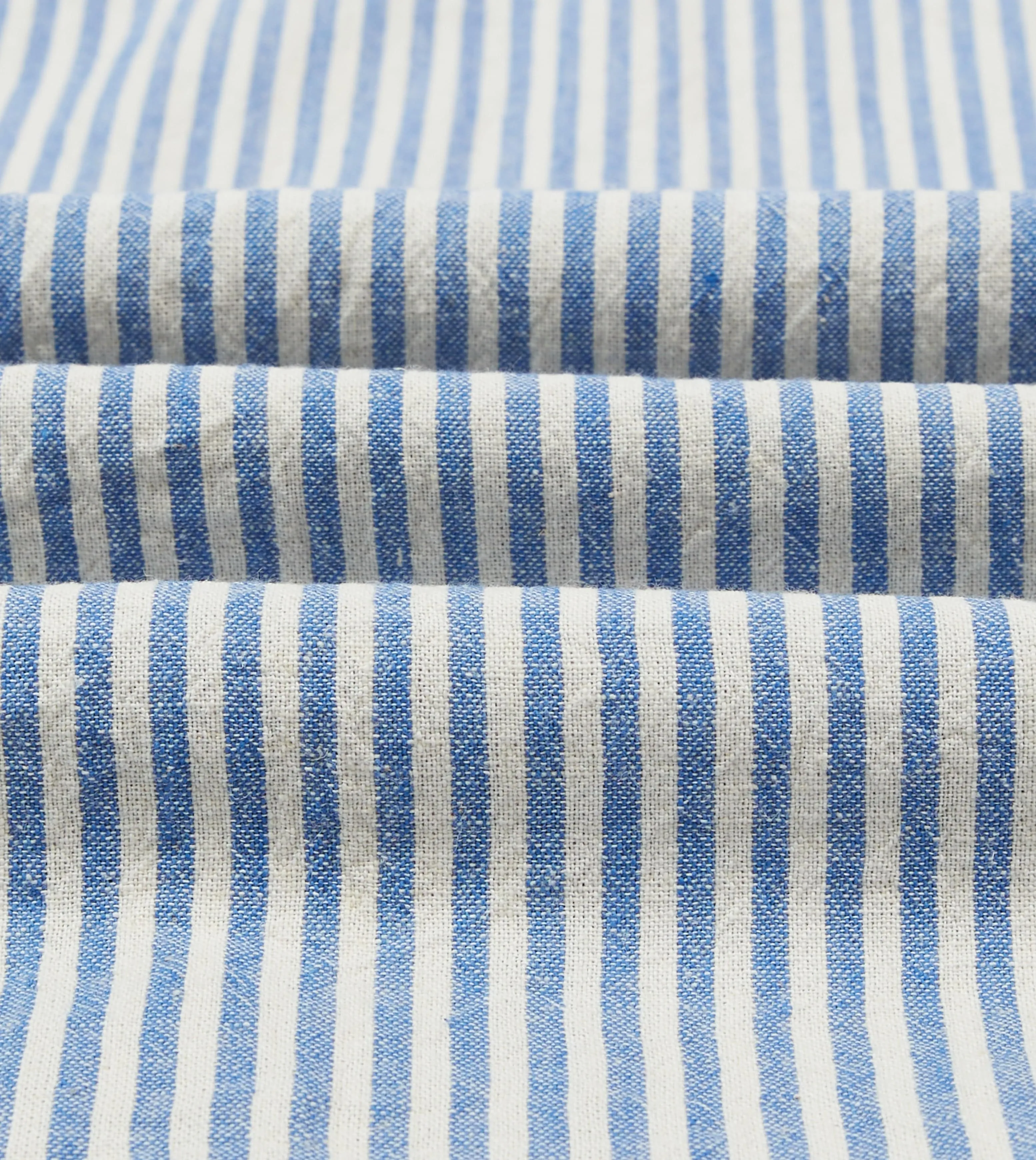 Blue and White Stripe Cotton-Linen Camp Collar Short Sleeve Shirt sold by Drake's London product image thumbnail 2