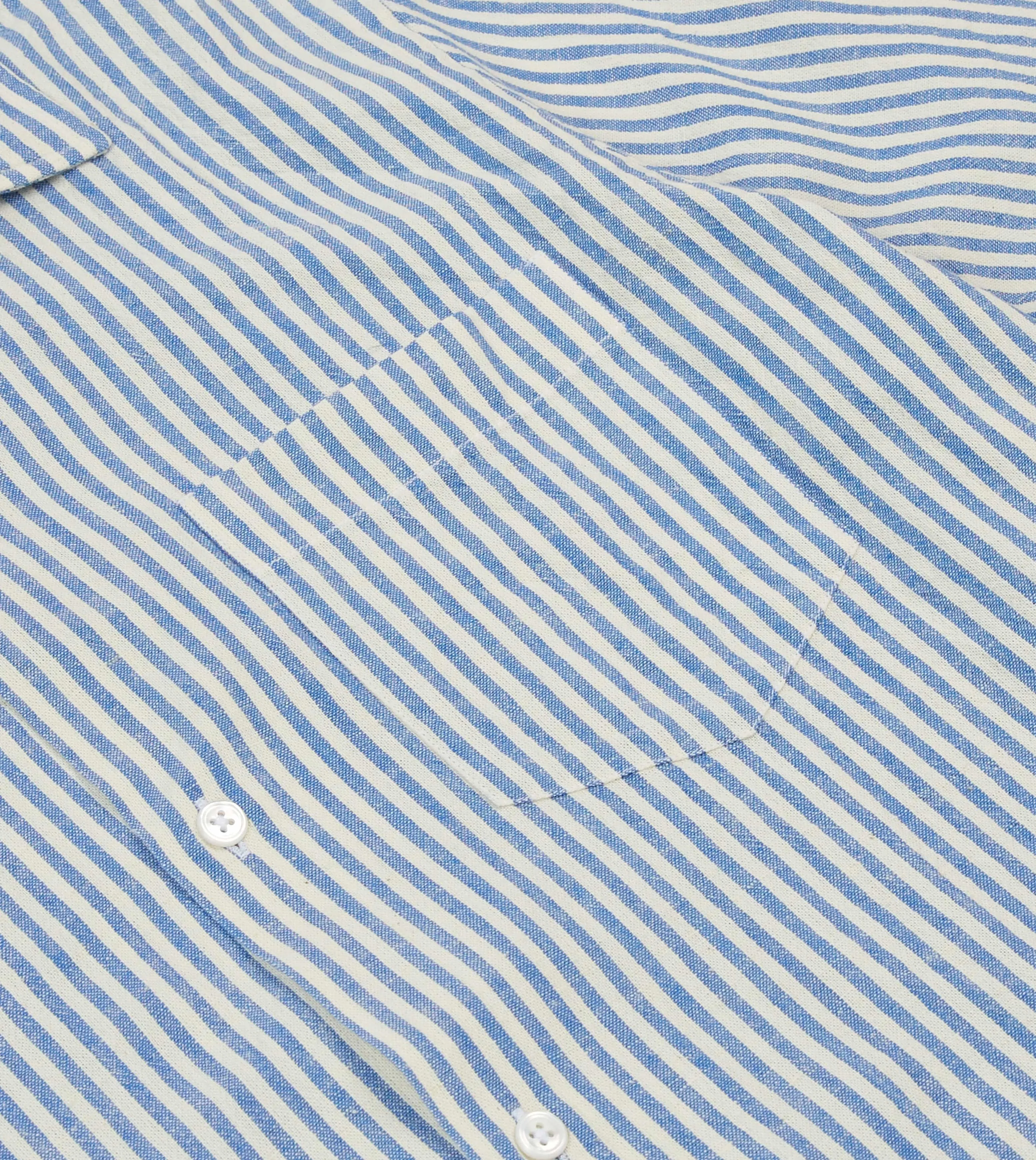 Blue and White Stripe Cotton-Linen Camp Collar Short Sleeve Shirt sold by Drake's London product image thumbnail 4