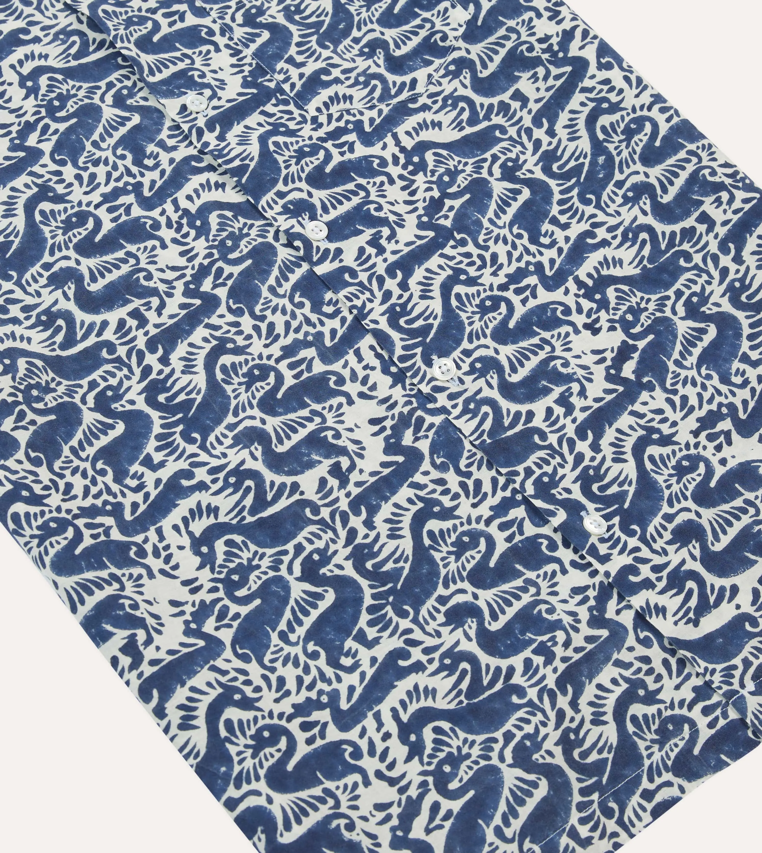 Navy Duck Block Print Cotton Camp Collar Short Sleeve Shirt sold by Drake's London product image thumbnail 5