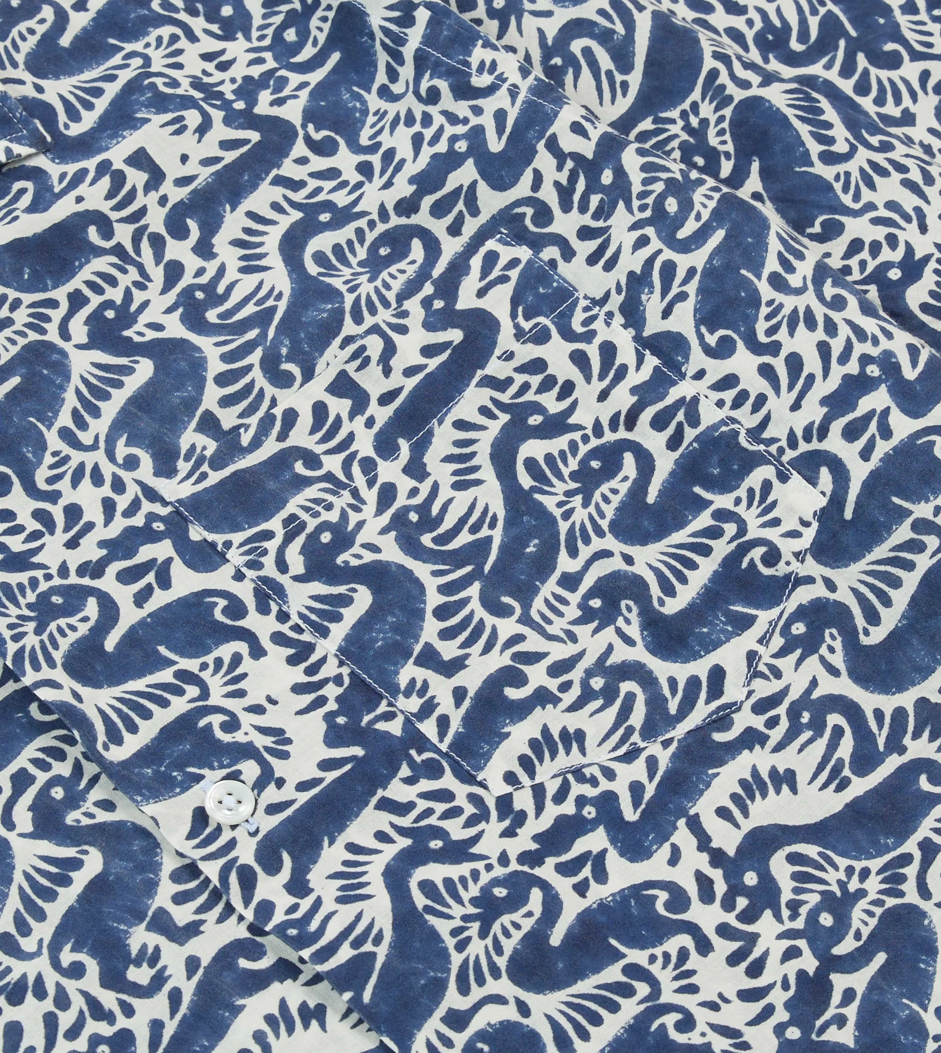 Navy Duck Block Print Cotton Camp Collar Short Sleeve Shirt sold by Drake's London product image thumbnail 4