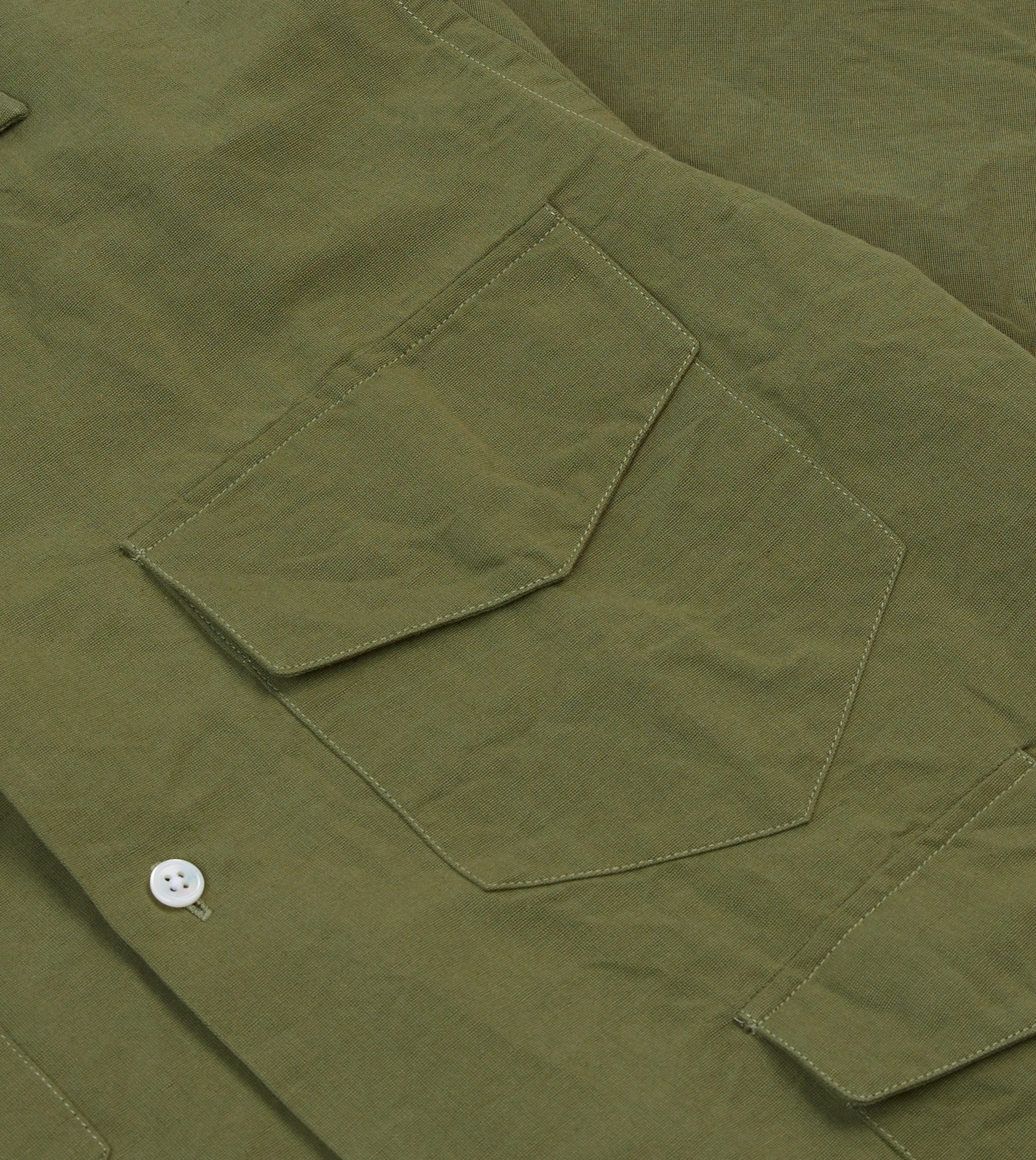 Olive Cotton-Linen Camp Collar Three Pocket Short Sleeve Shirt sold by Drake's London product image thumbnail 4