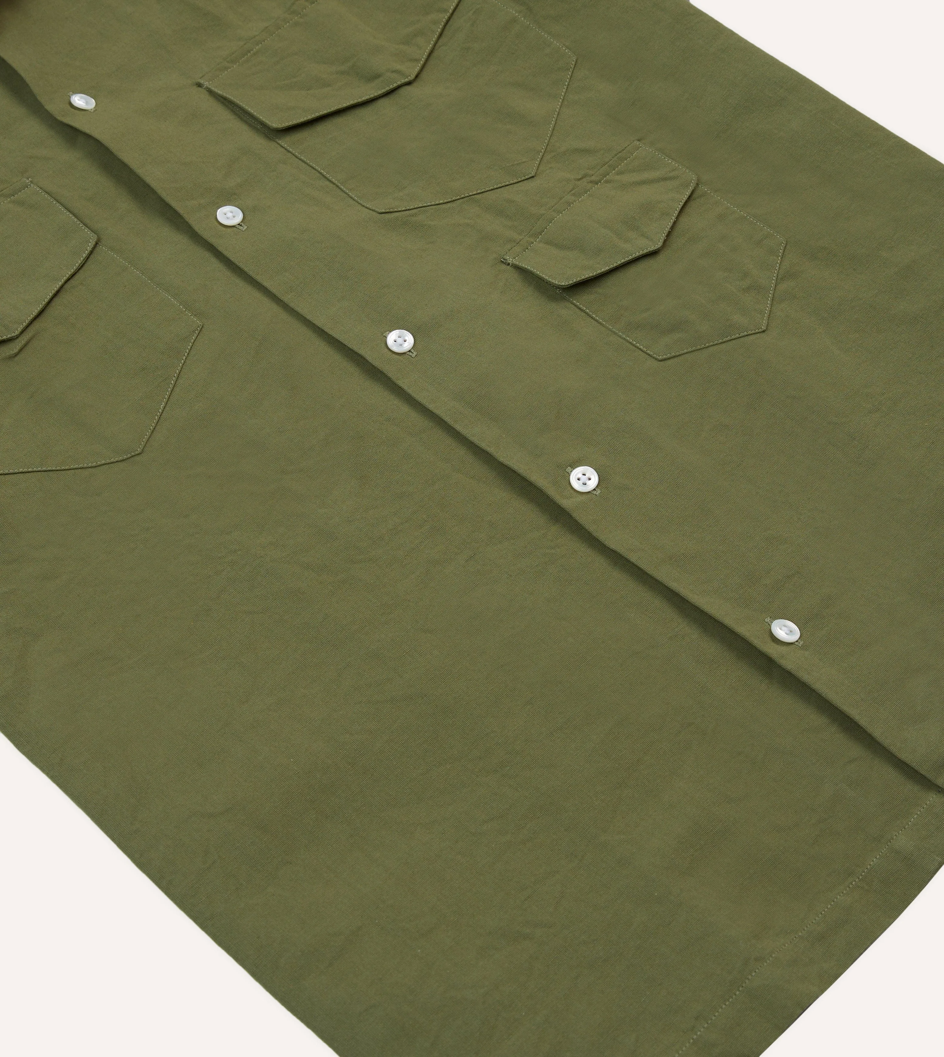Olive Cotton-Linen Camp Collar Three Pocket Short Sleeve Shirt sold by Drake's London product image thumbnail 5