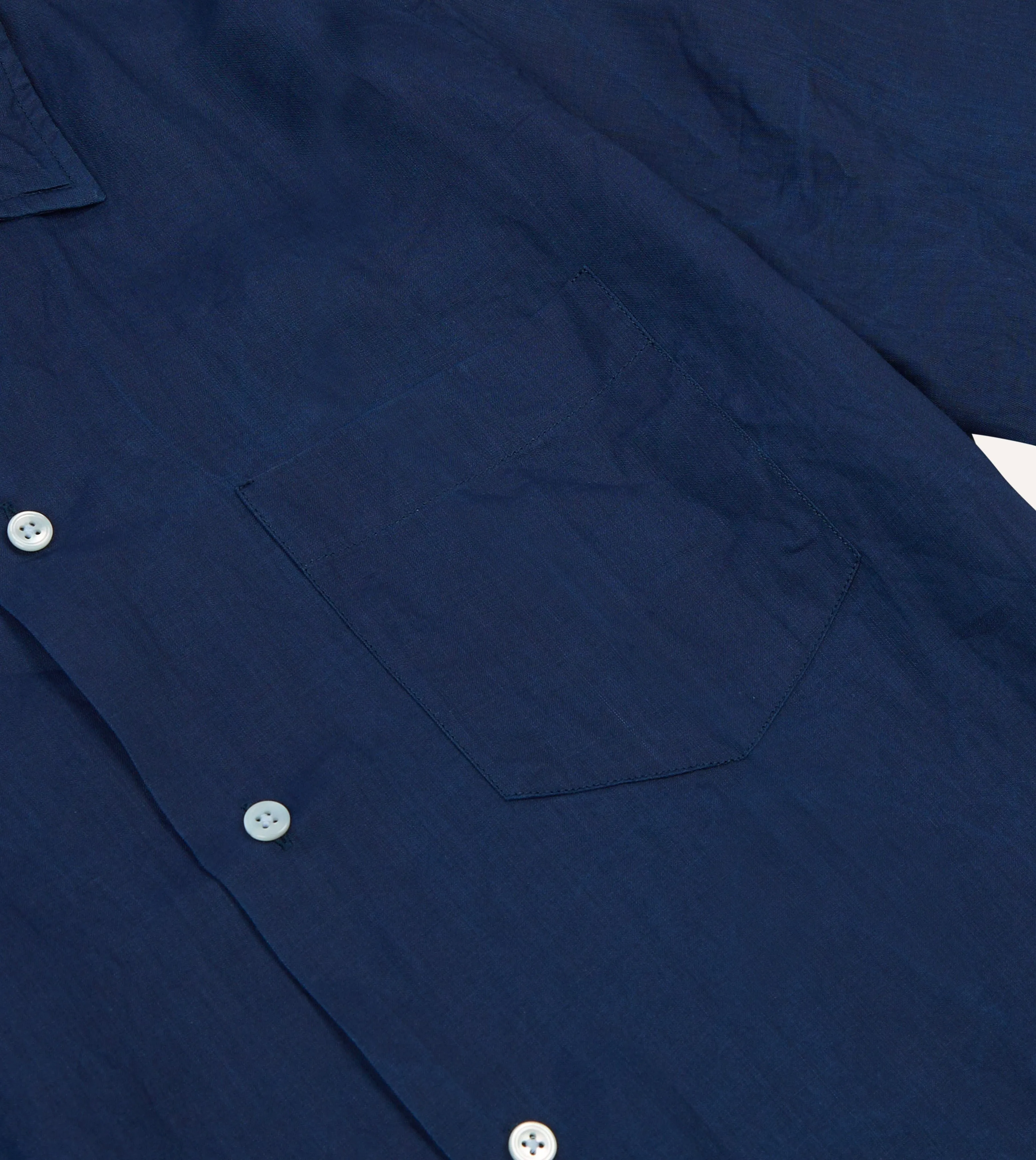 Indigo Ramie Camp Collar Short Sleeve Shirt sold by Drake's London product image thumbnail 4