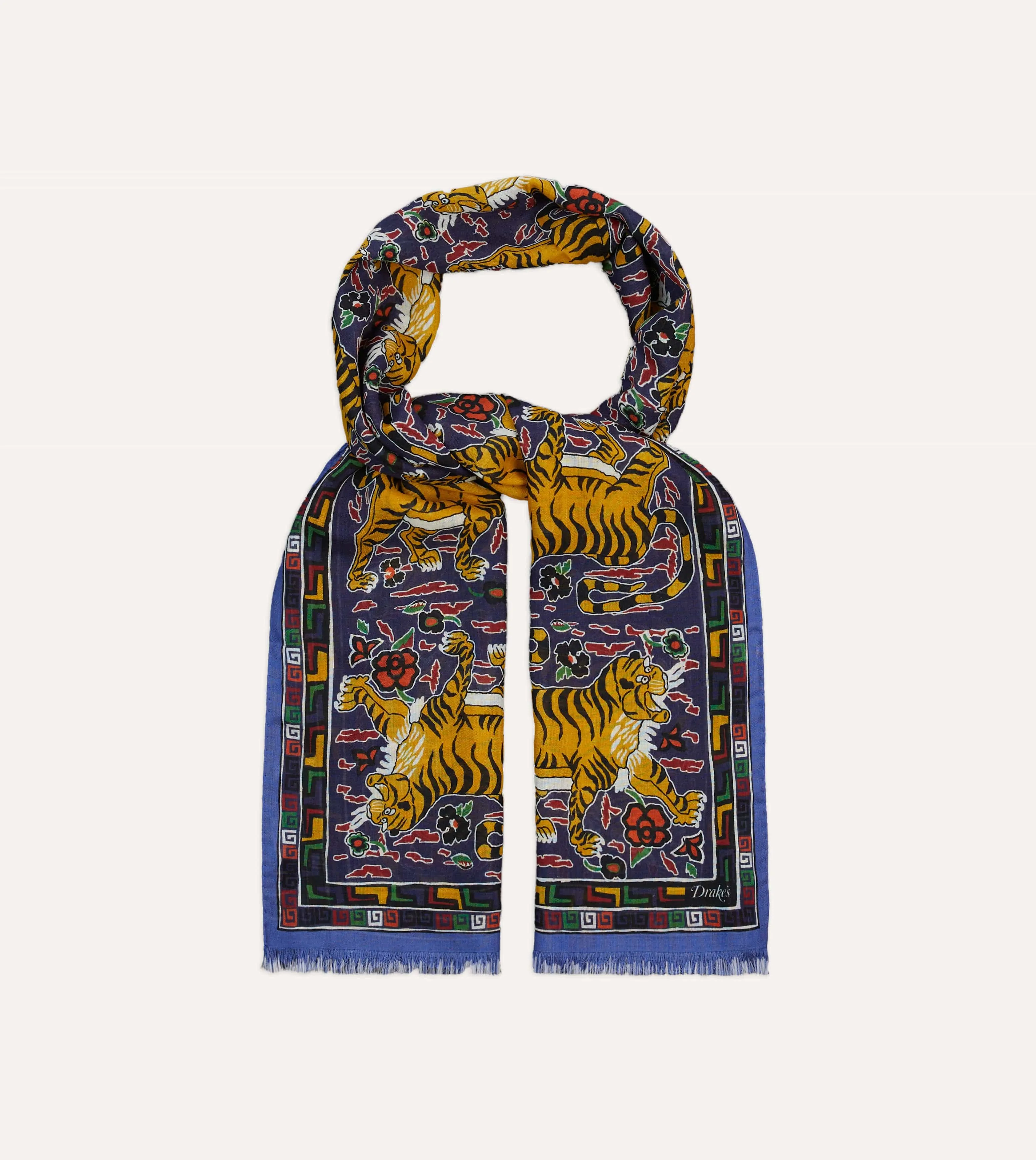 Blue Tiger Print Wool-Silk Scarf sold by Drake's London product image thumbnail 4