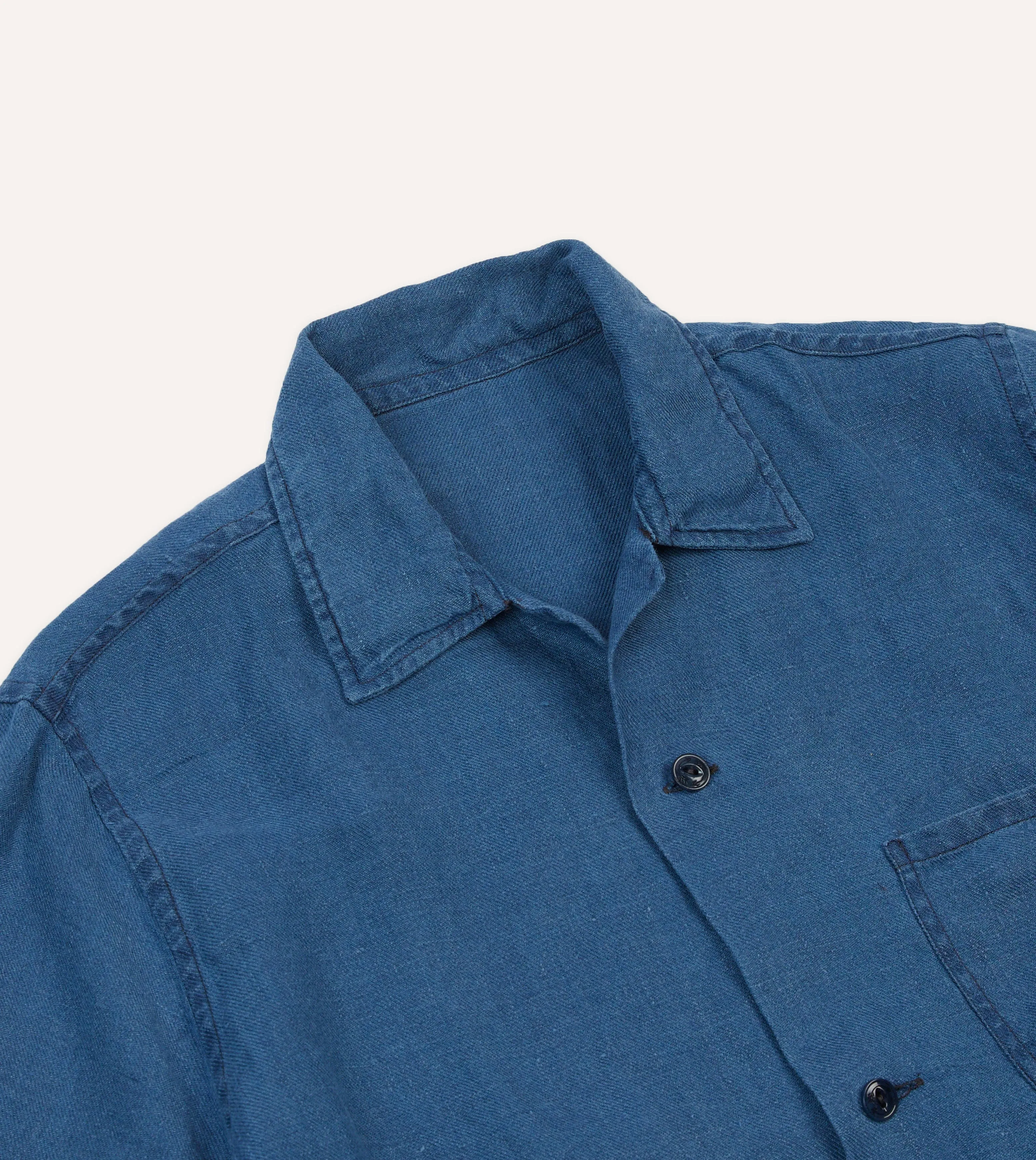 Indigo Linen Short Sleeve Safari Shirt sold by Drake's London product image thumbnail 3