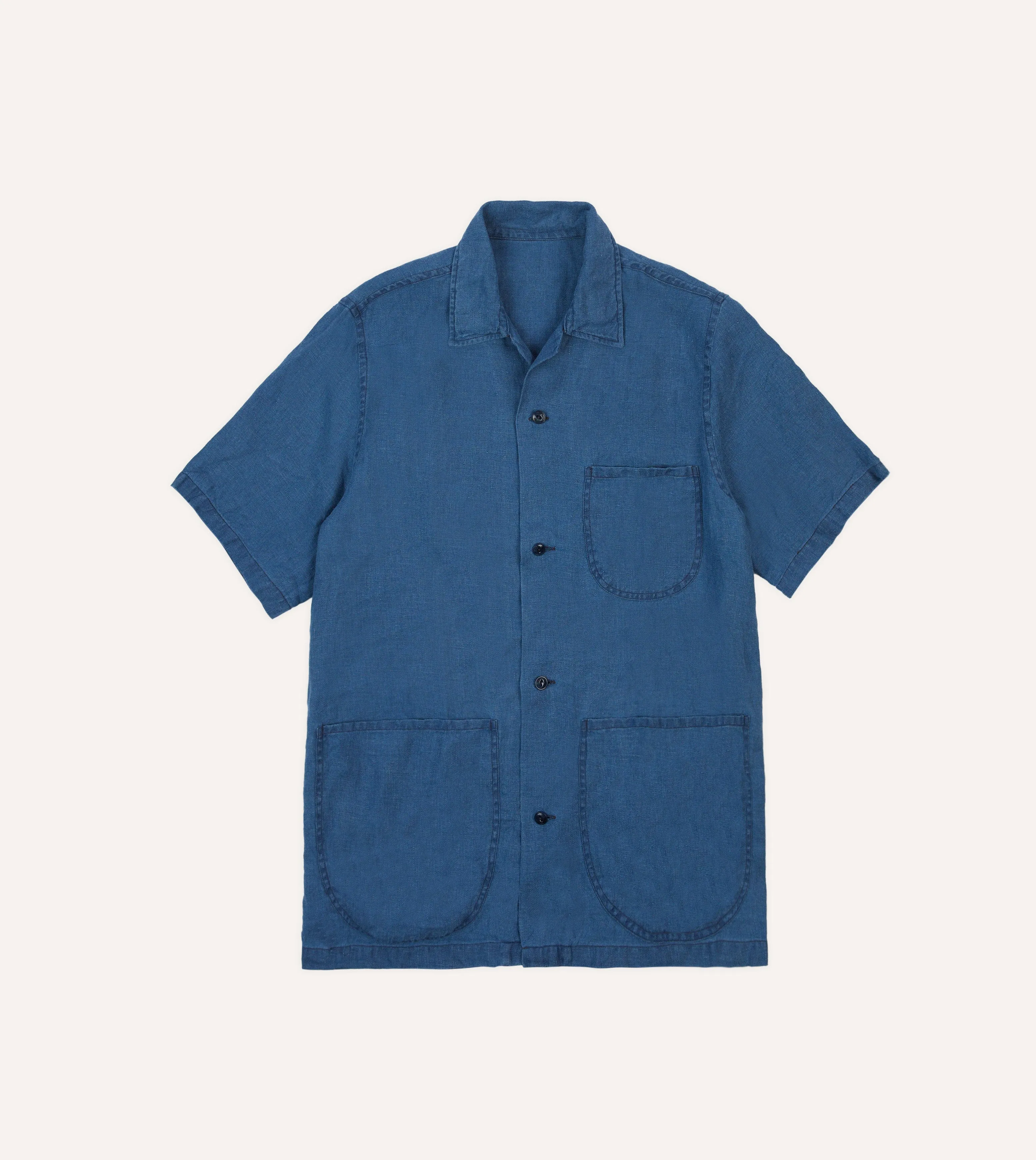 Indigo Linen Short Sleeve Safari Shirt sold by Drake's London