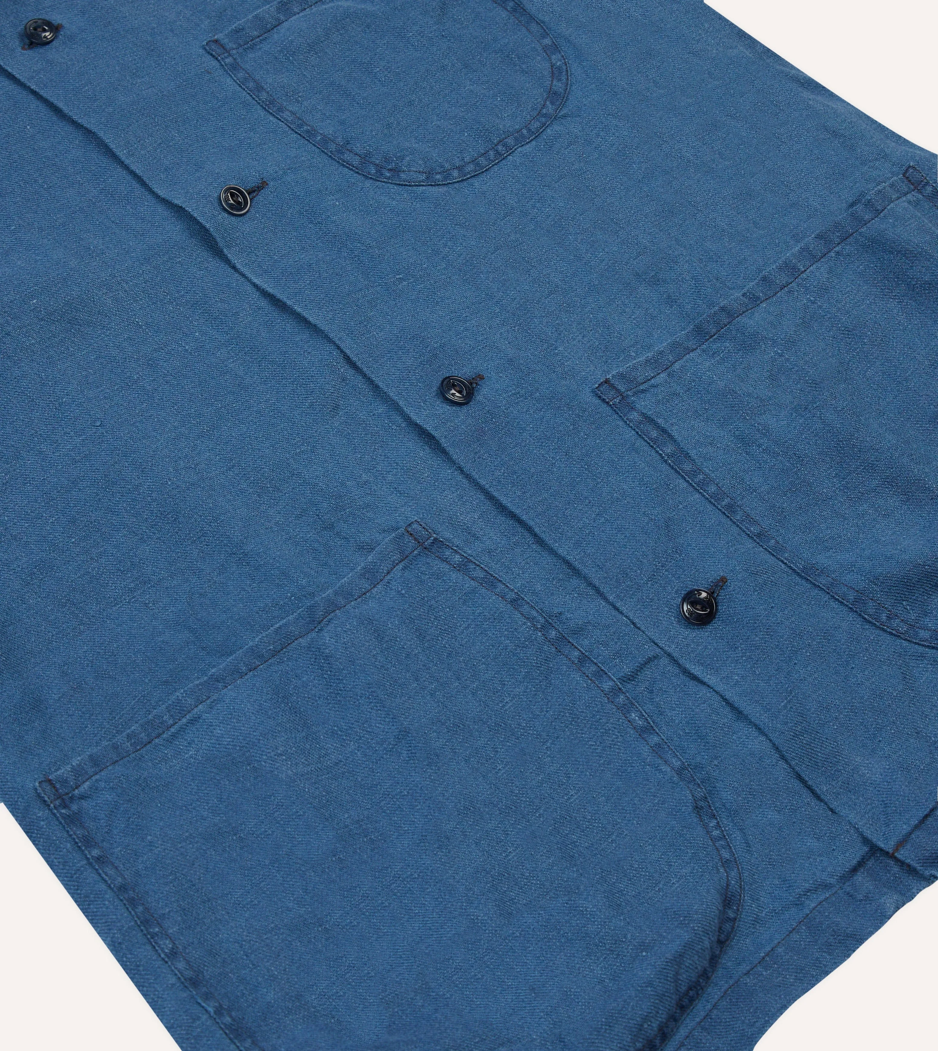 Indigo Linen Short Sleeve Safari Shirt sold by Drake's London product image thumbnail 5