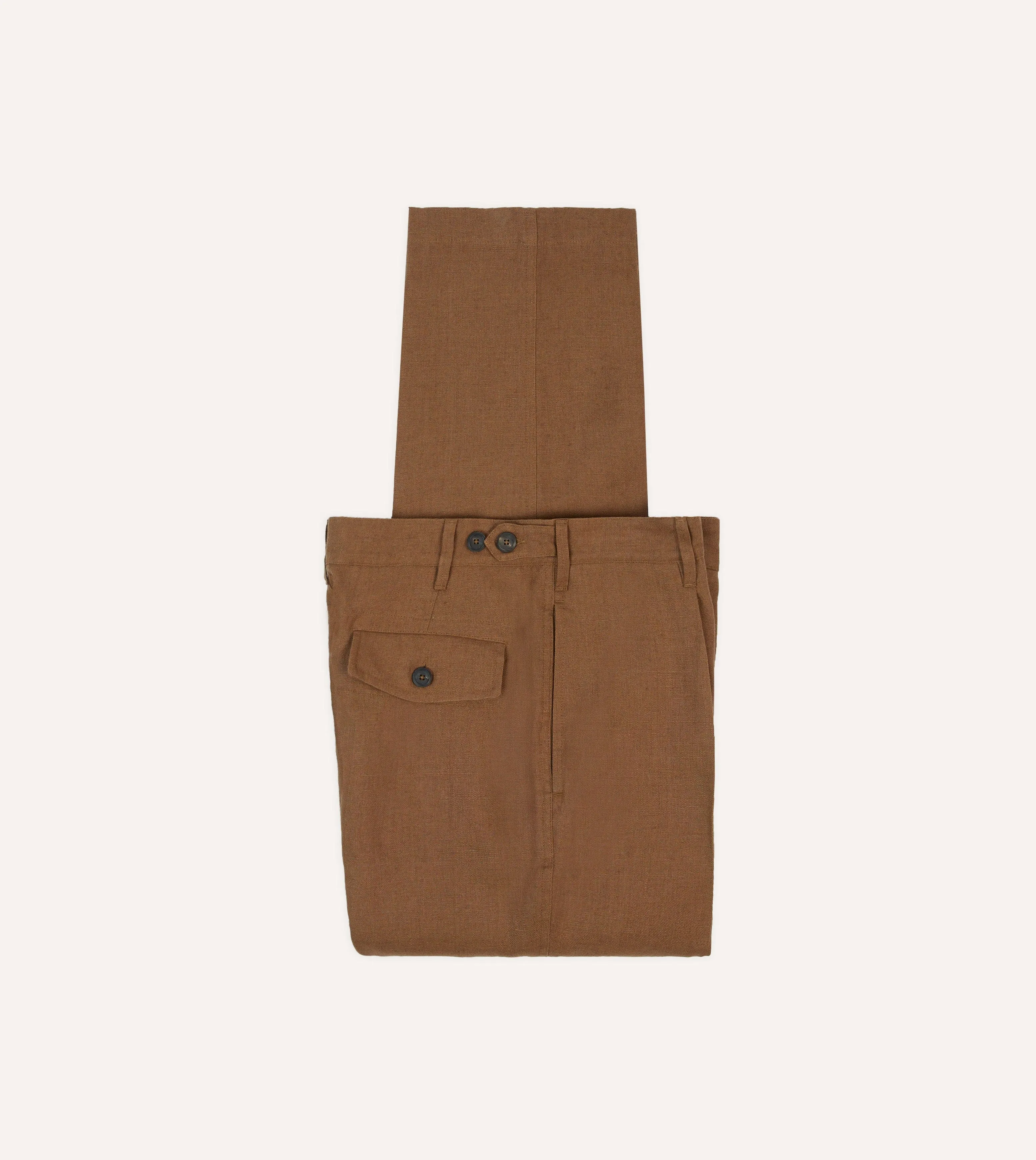 Tobacco Antique Linen Games Trousers sold by Drake's London