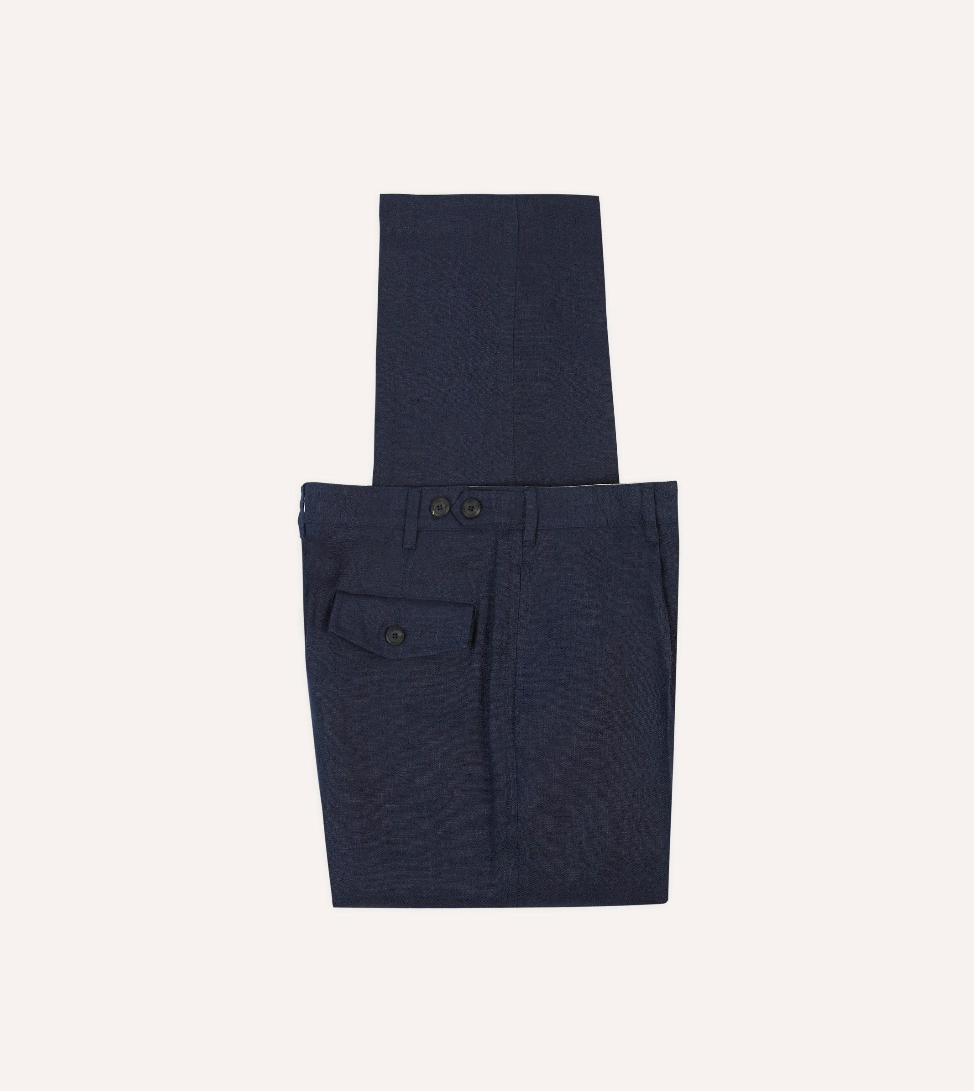 Navy Antique Linen Games Trousers sold by Drake's London