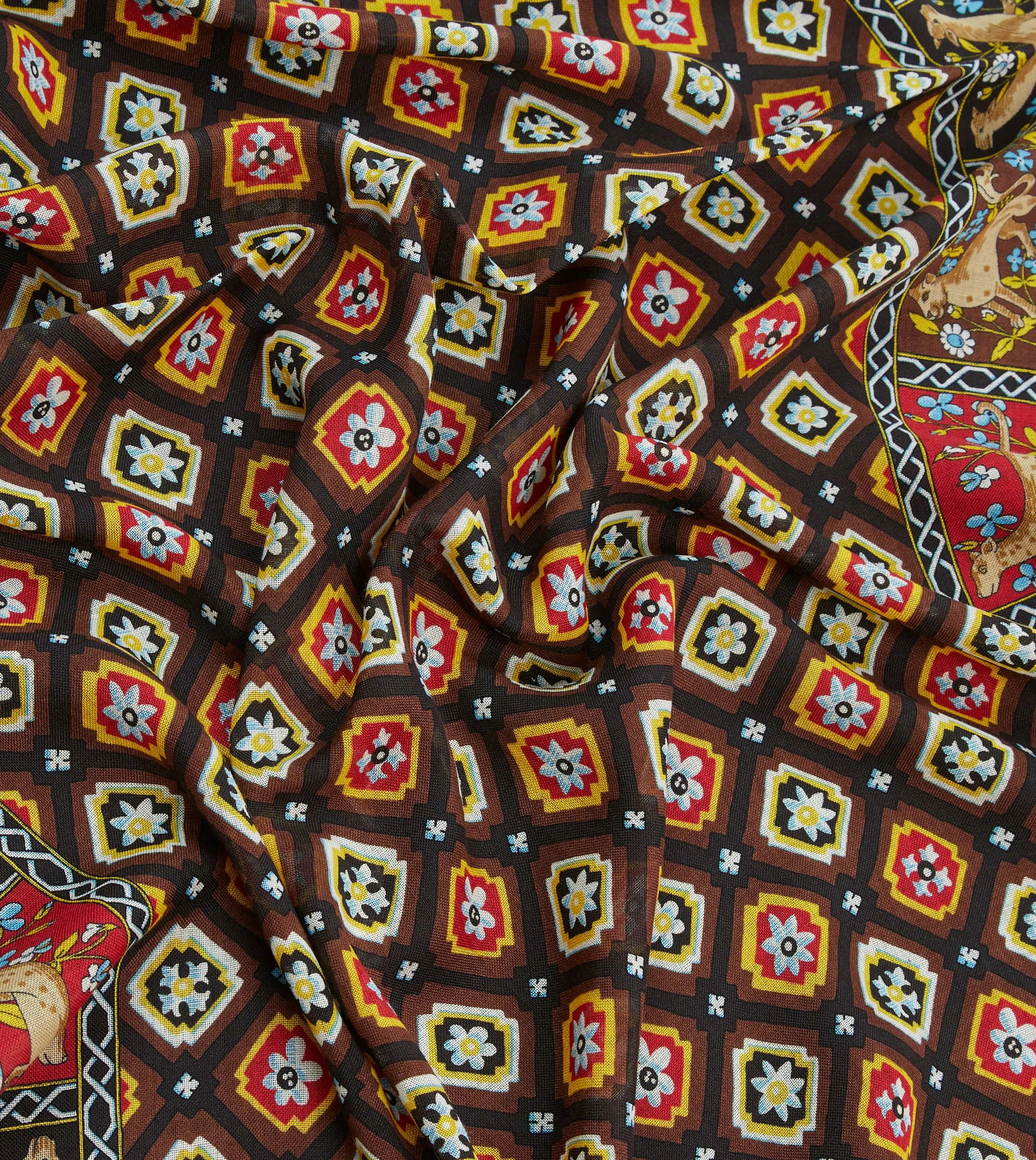 Navy and Brown Animal Border Medallion Print Wool-Silk Scarf sold by Drake's London product image thumbnail 2