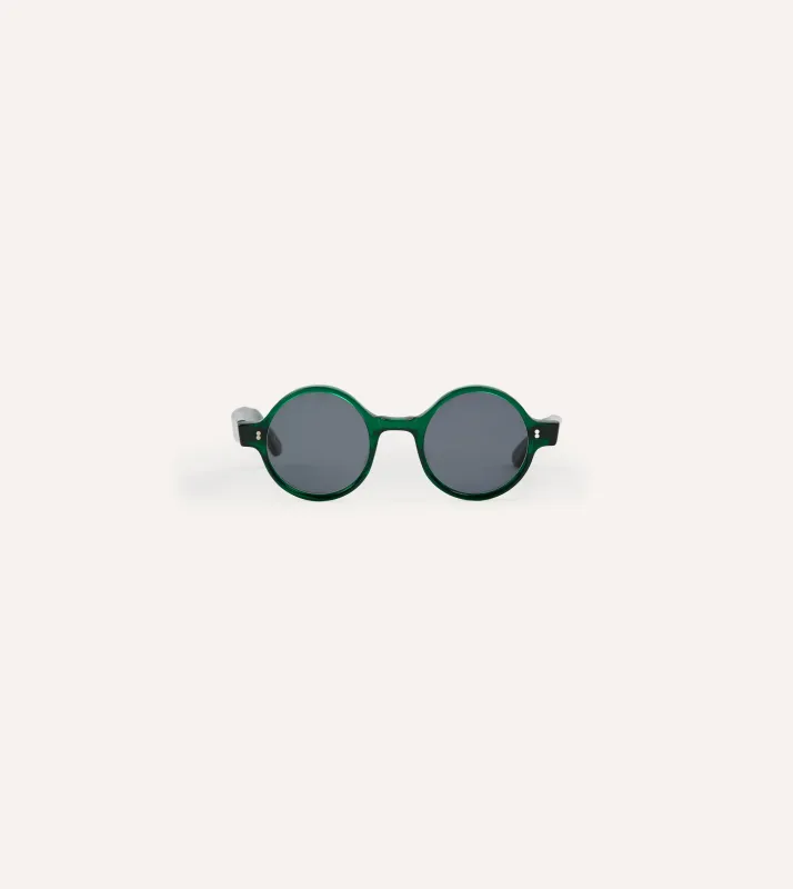Drake's by Ransome Dark Green Round Frame Sunglasses sold by Drake's London